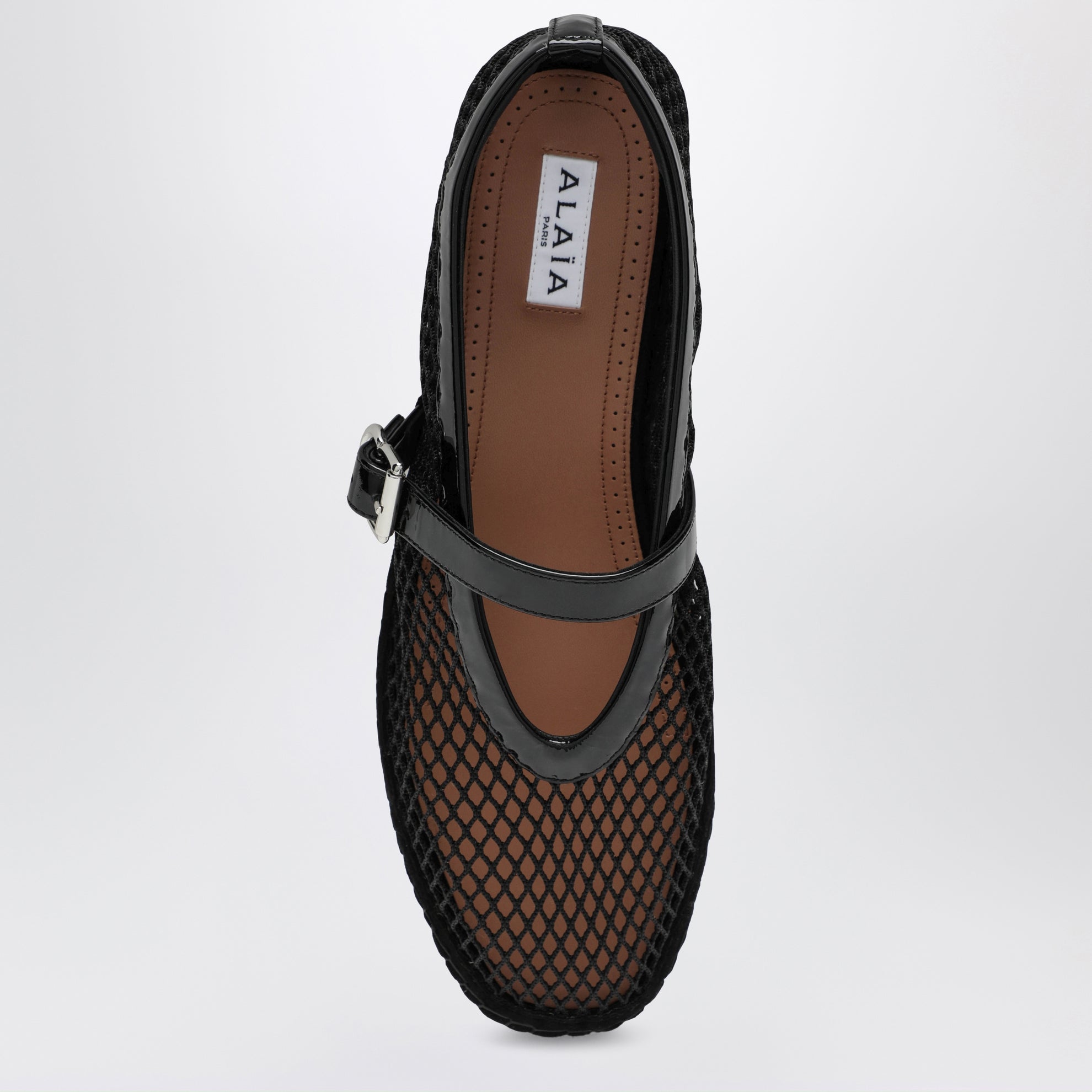 Mesh and patent leather espadrilles in black
