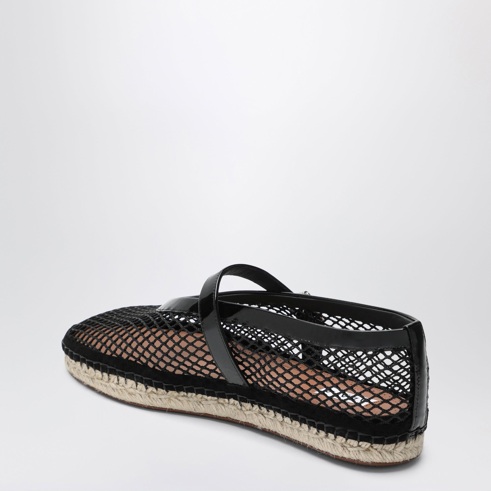 Mesh and patent leather espadrilles in black