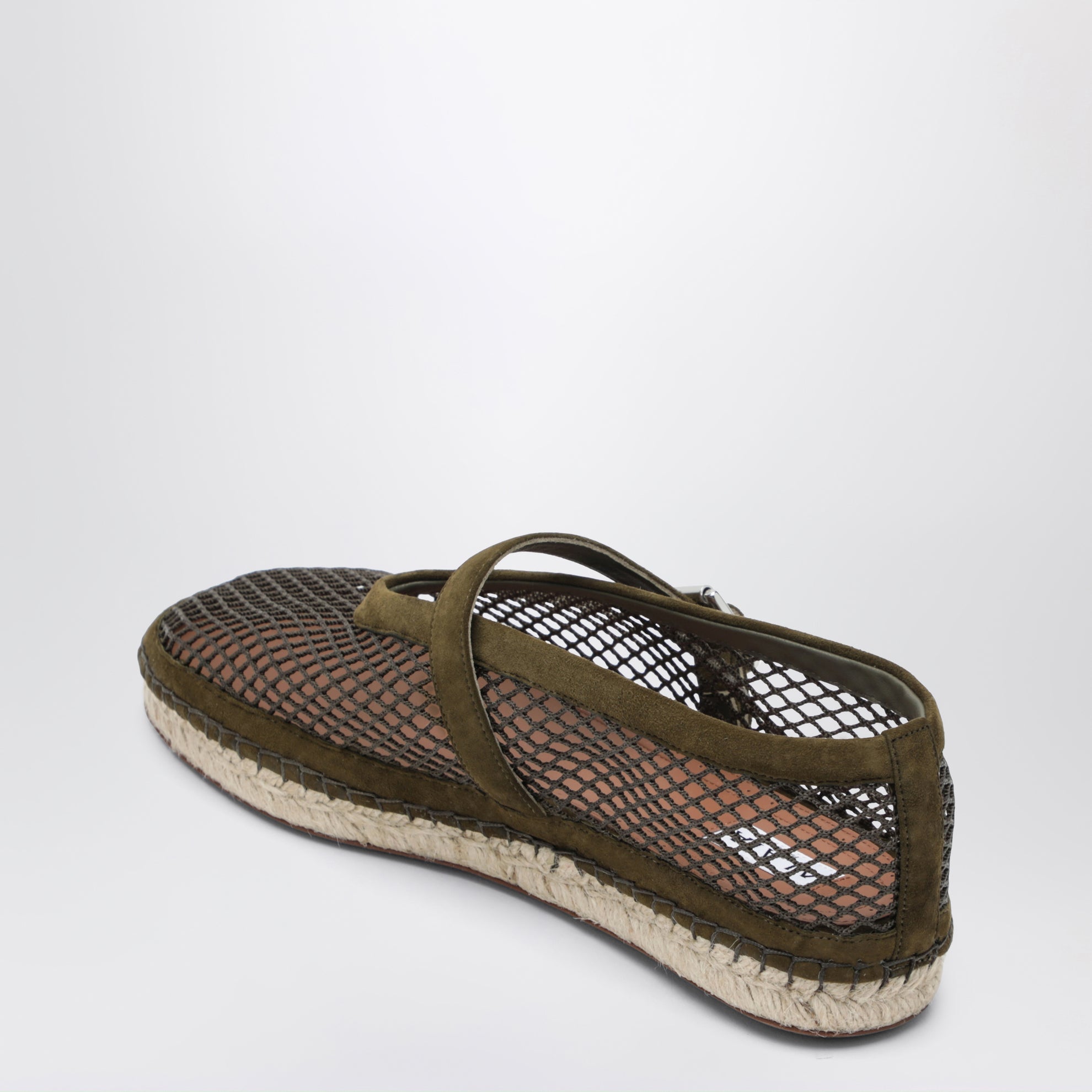 Espadrillas in rete e pelle scamosciata verde camouflage