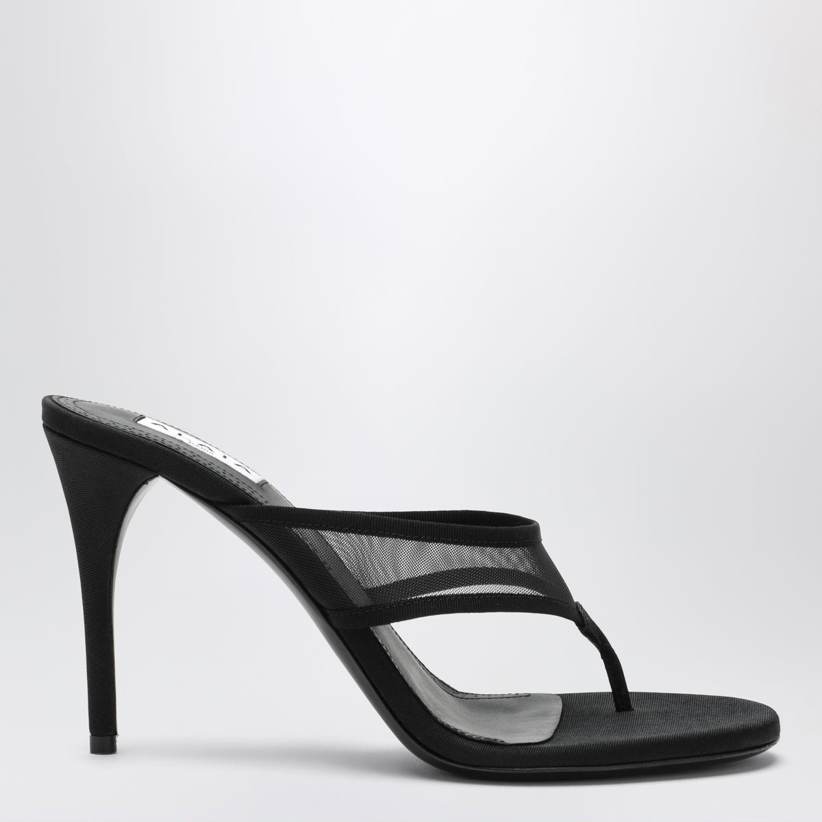 Black mesh flip-flop mules
