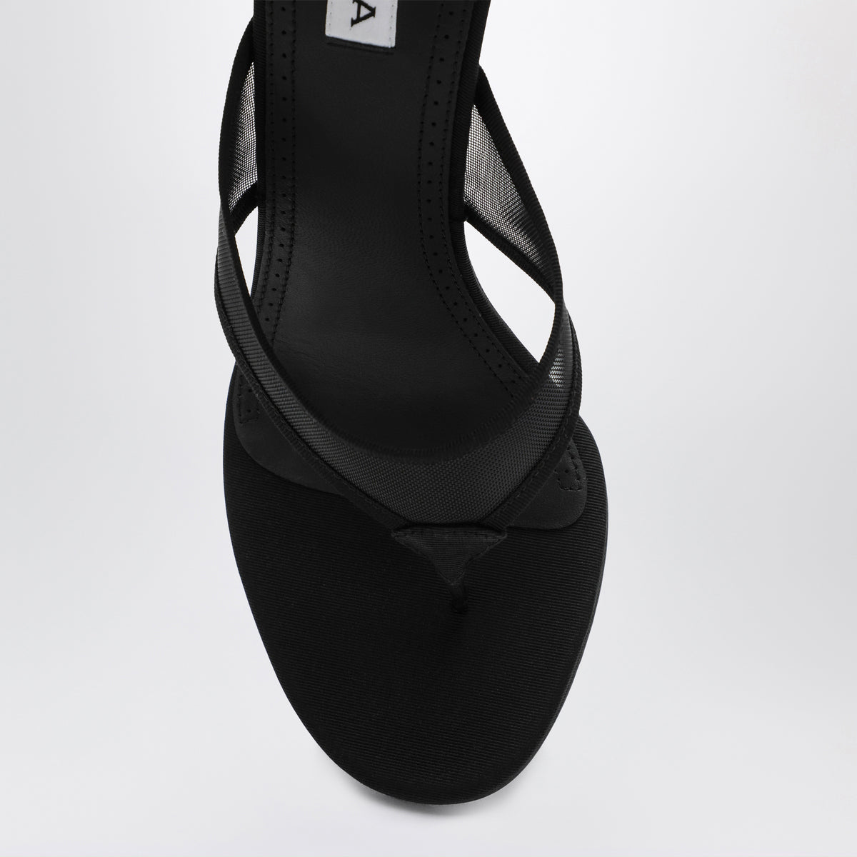 Black mesh flip-flop mules