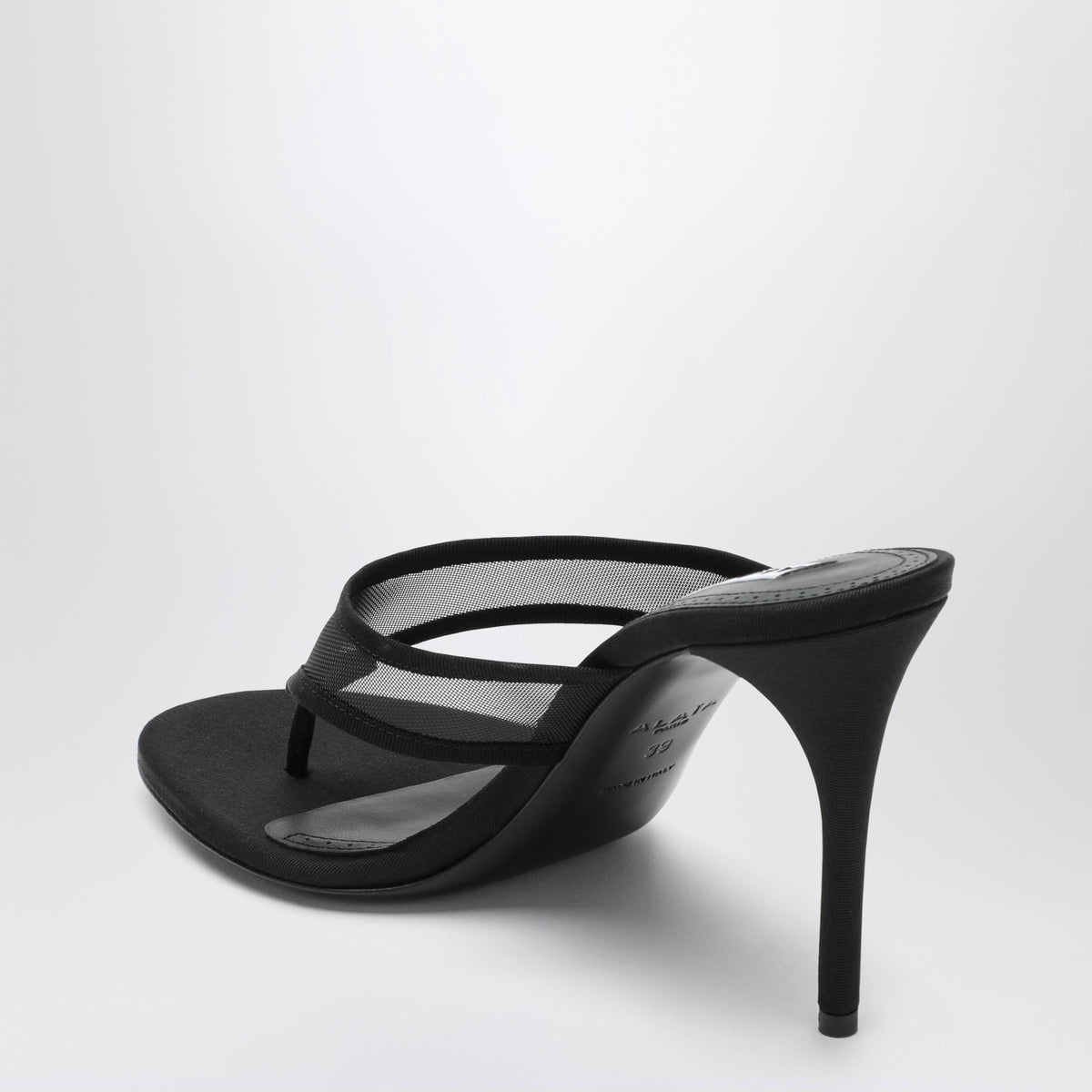 Black mesh flip-flop mules