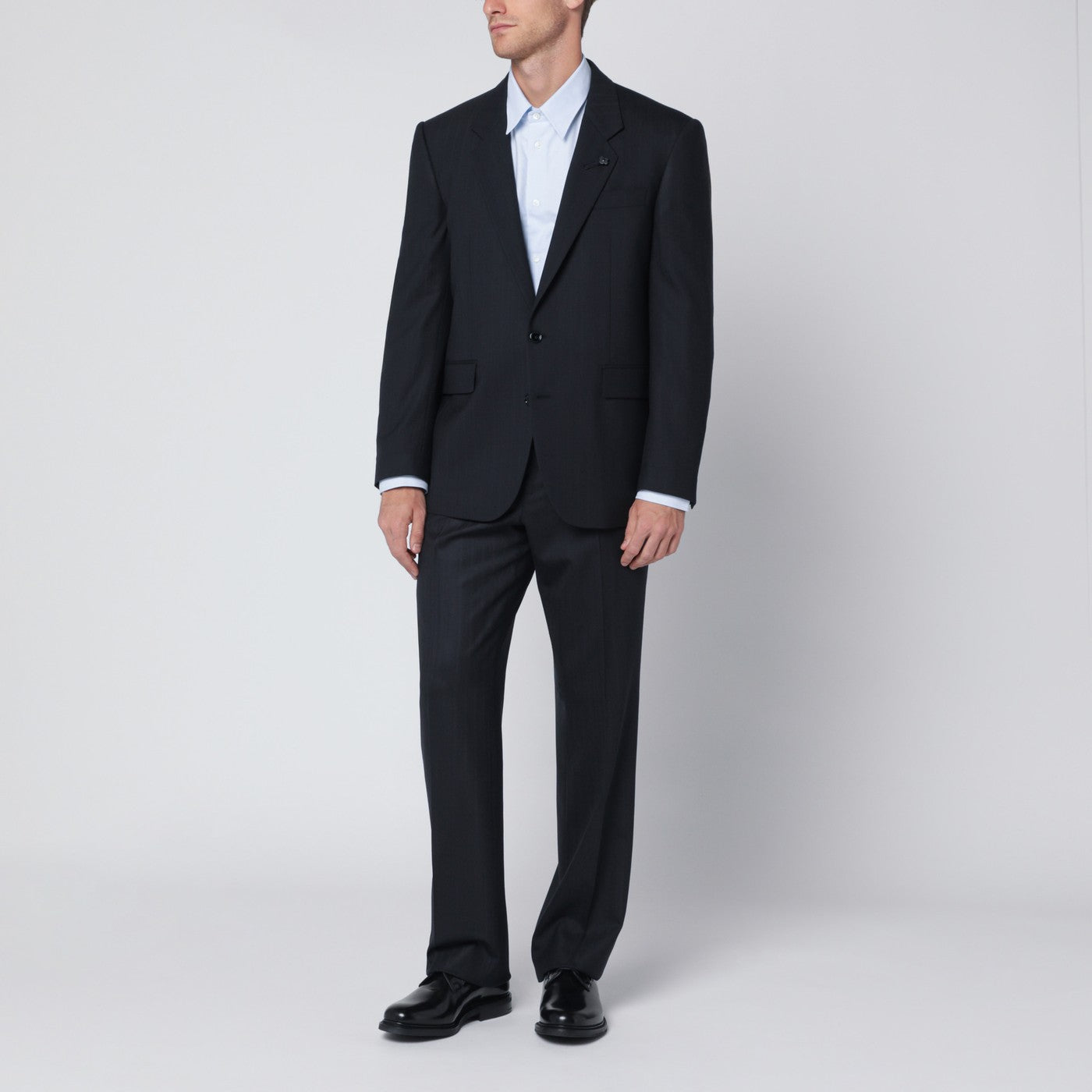 Single-breasted blue wool blend jacket