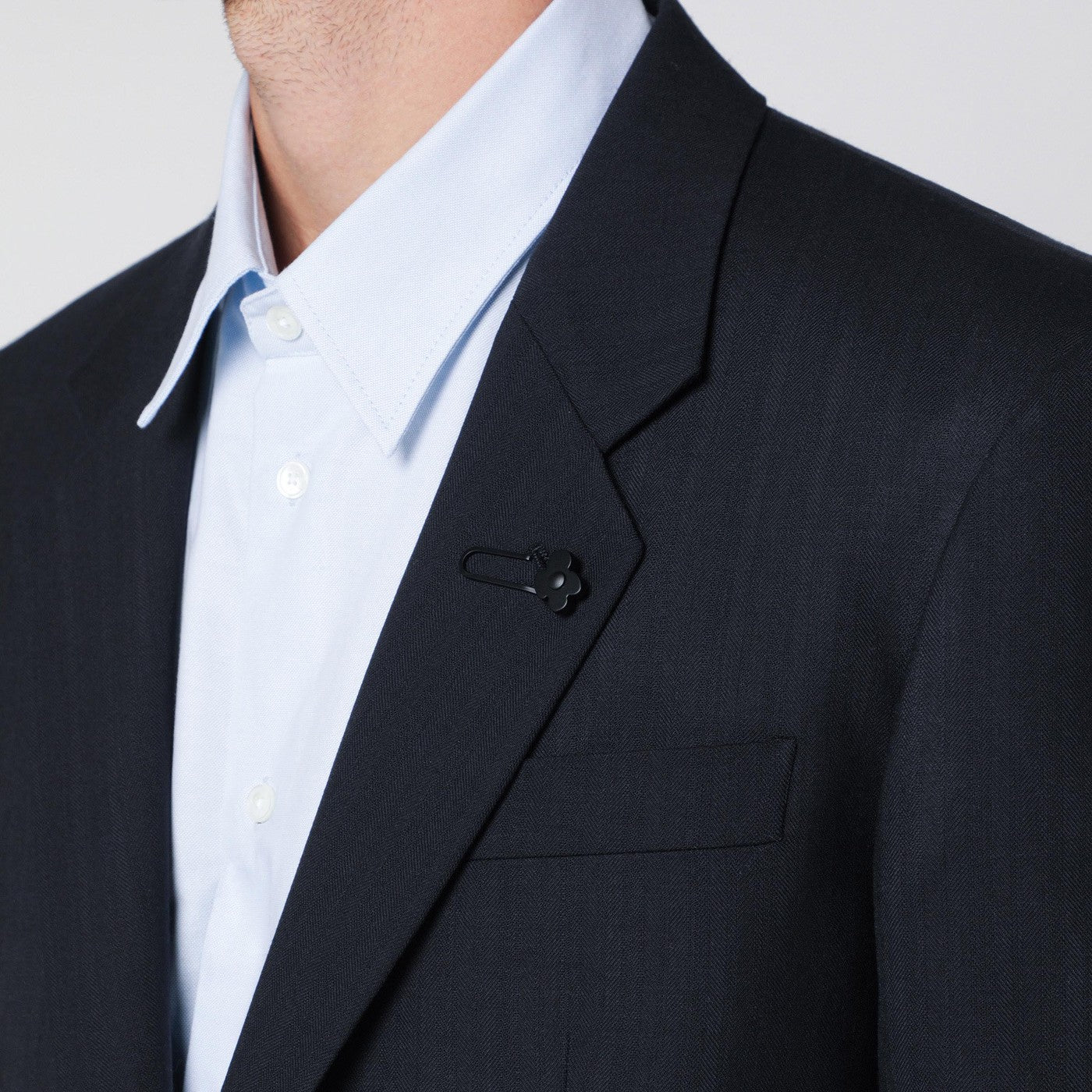 Single-breasted blue wool blend jacket
