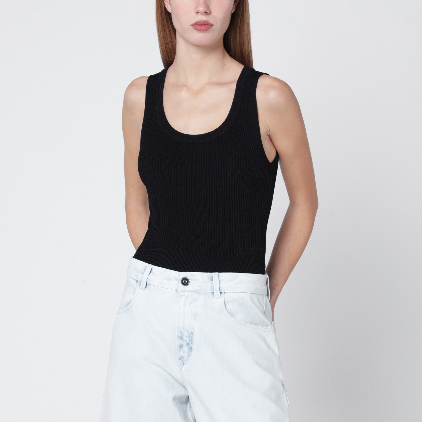 Black ribbed knit bodysuit