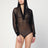 Hooded black bodysuit in fine knit