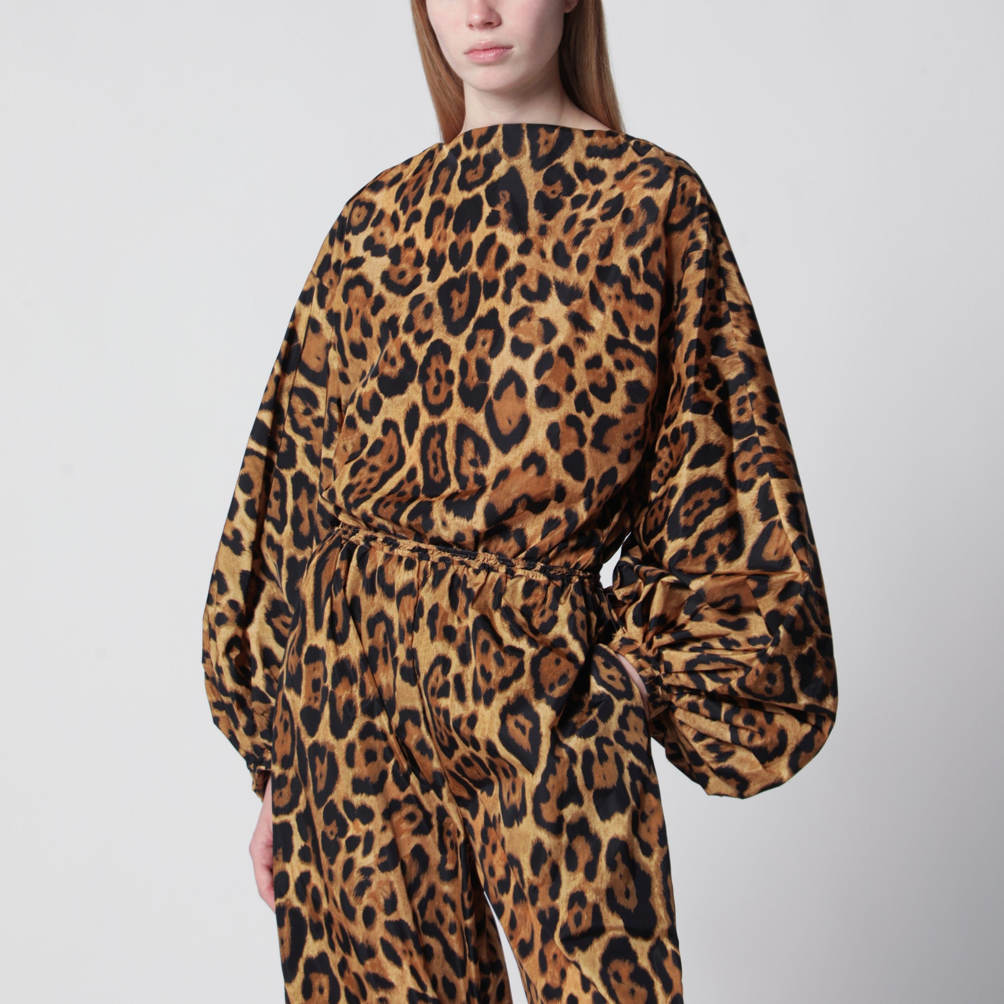 Leopard-print nylon bodysuit shirt