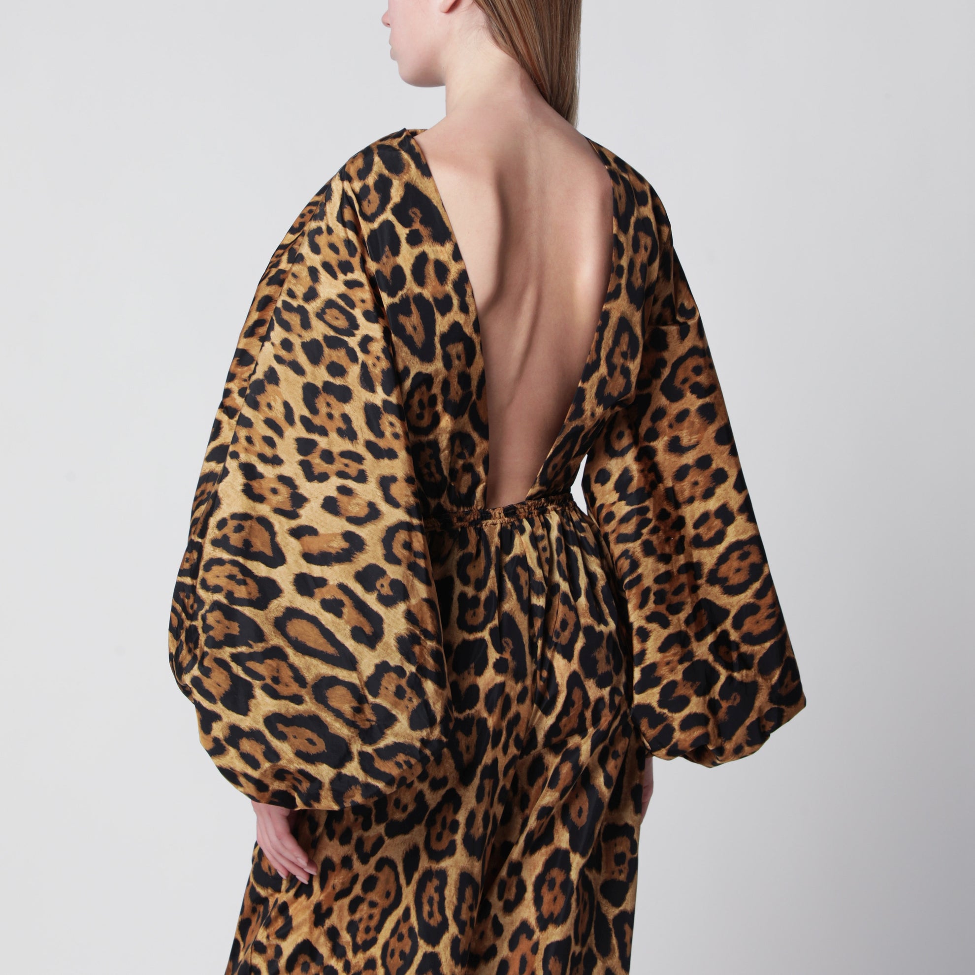 Leopard-print nylon bodysuit shirt