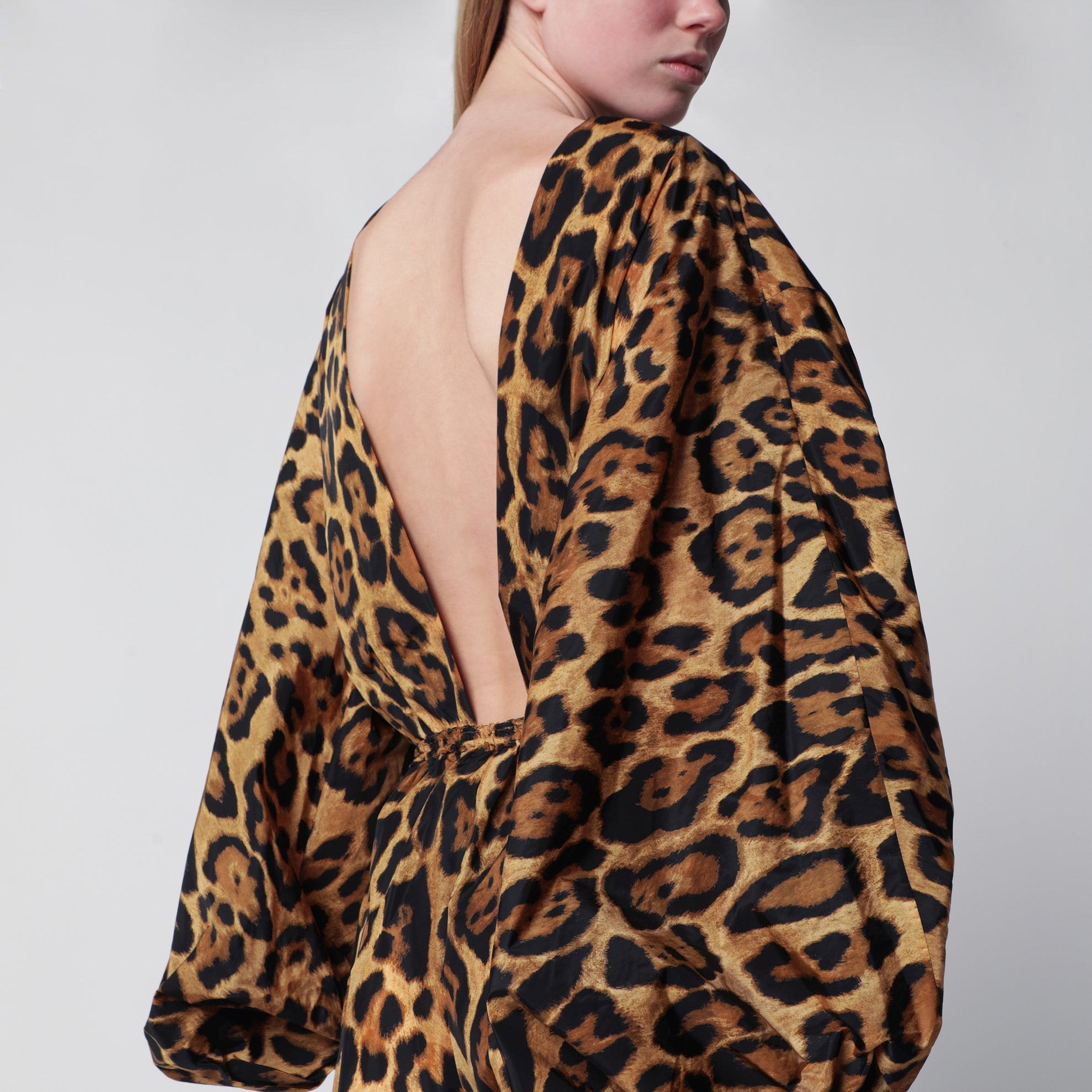 Leopard-print nylon bodysuit shirt