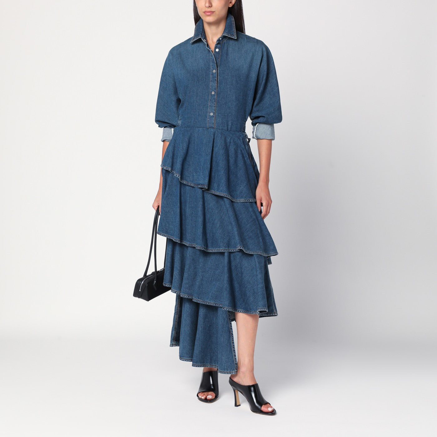 Rounded blue denim shirt