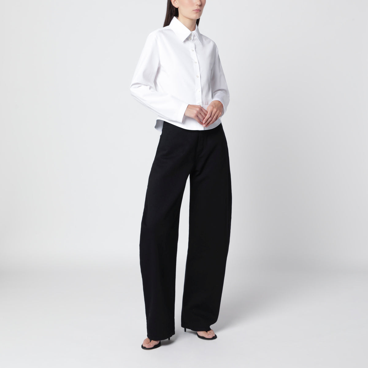 Weißes Peplum-Hemd aus Baumwollpopeline
