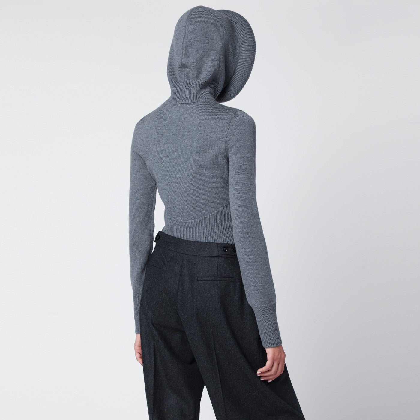 Maglione con cappuccio grigio in lana