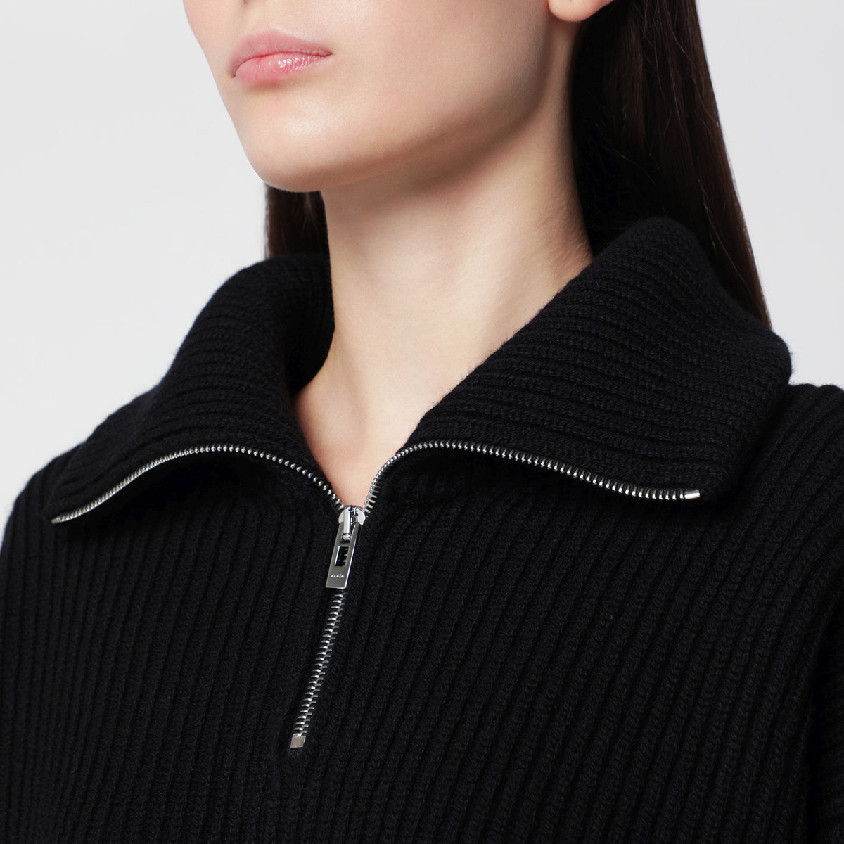 Pullover trucker nero in lana e cashmere