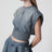Top mit integriertem Gürtel aus Denim in Blau