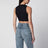 Top incrociato nero in misto cotone
