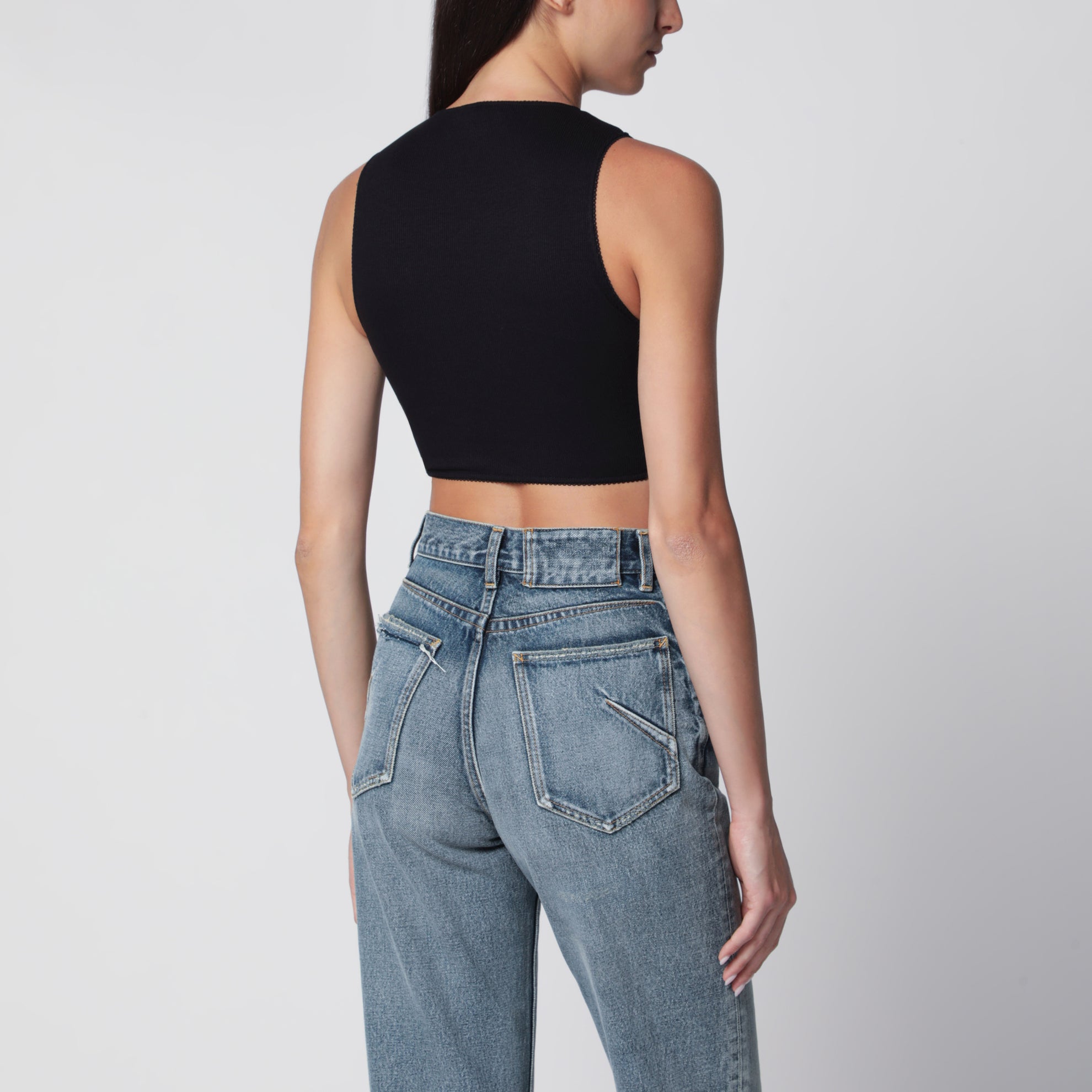 Top incrociato nero in misto cotone