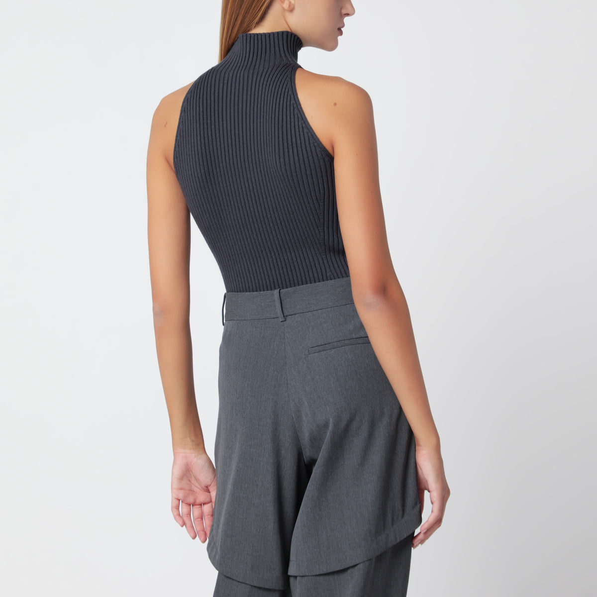 Grey blue ribbed top in wool blend