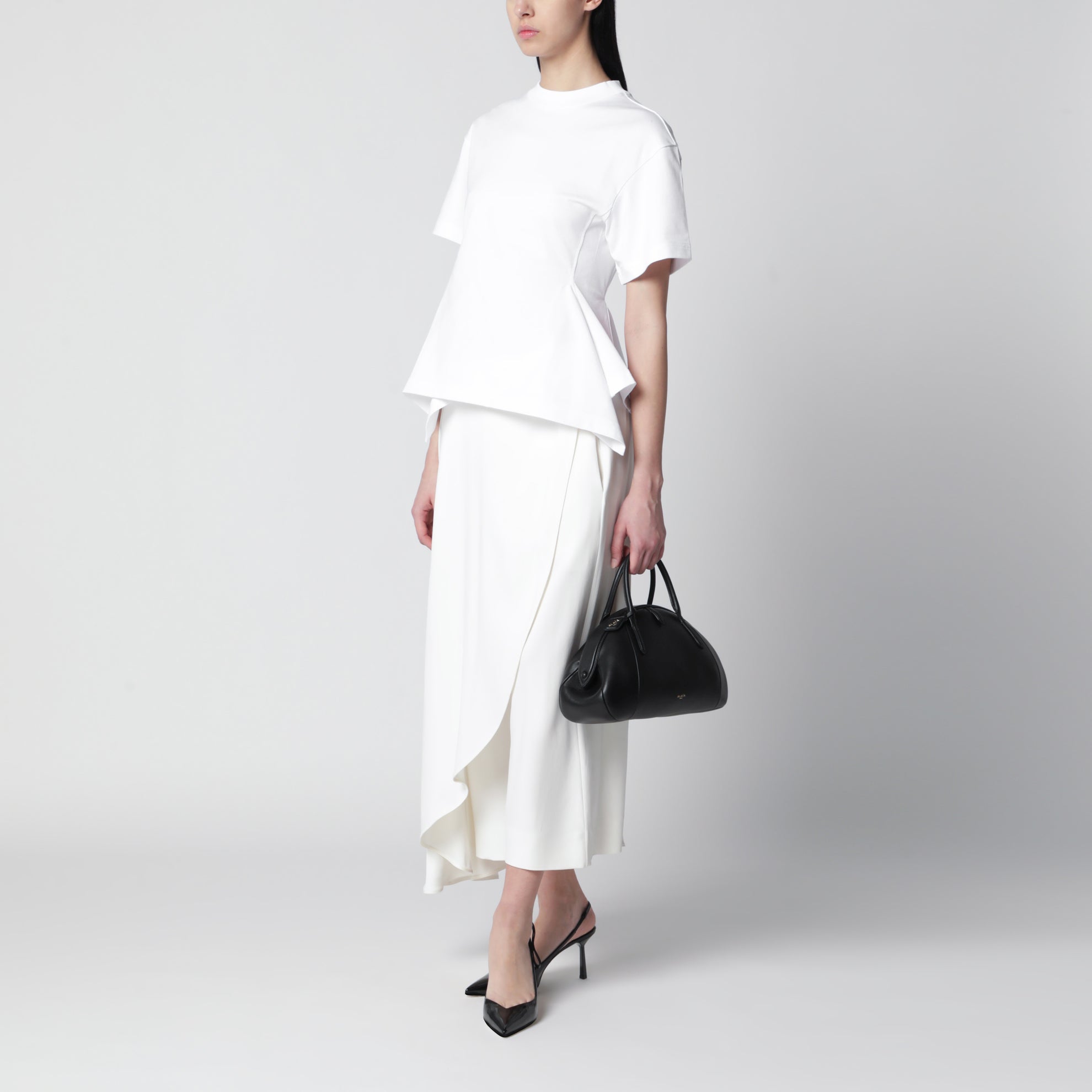 Panelled cotton T-shirt in white
