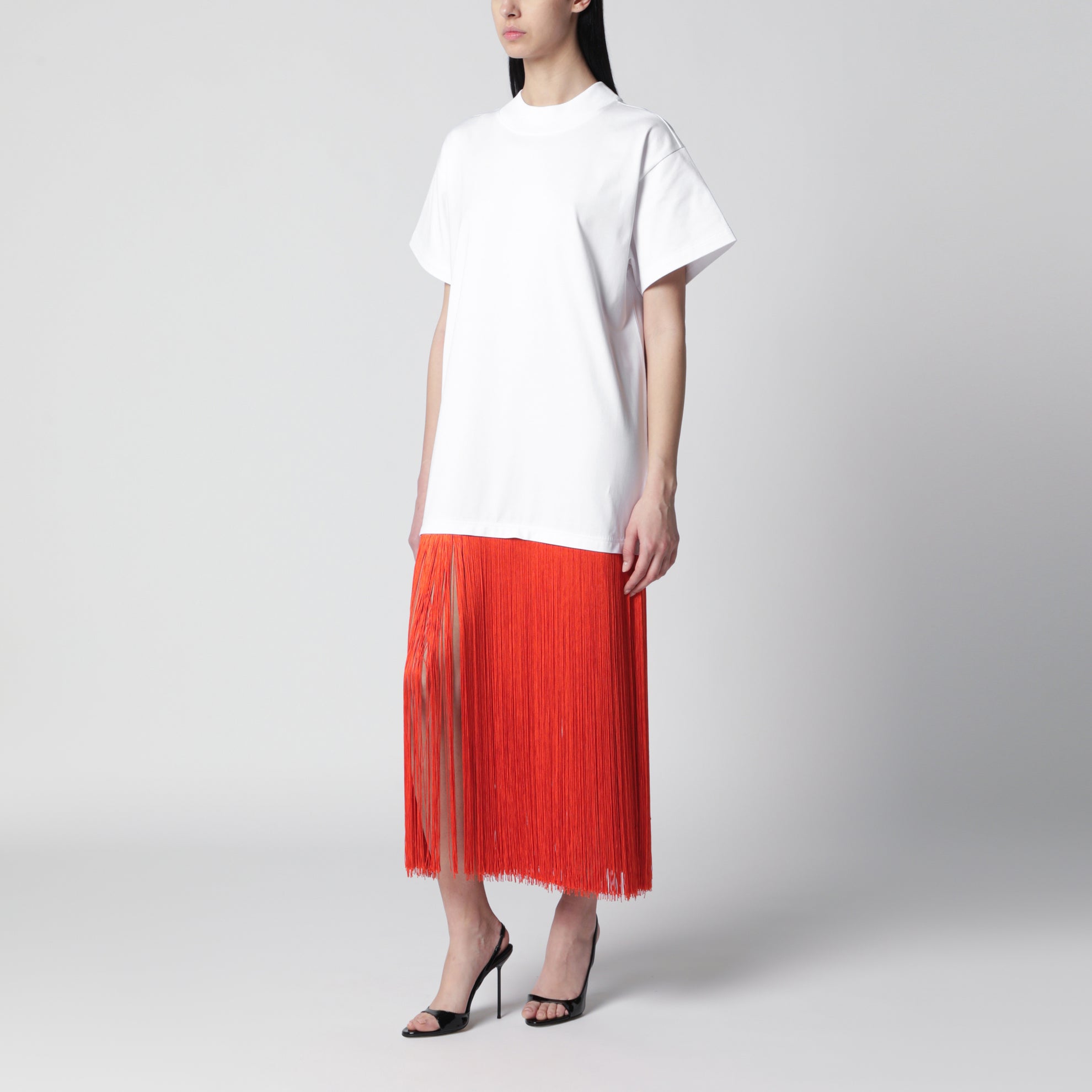 T-shirt à franges en jersey de coton blanc