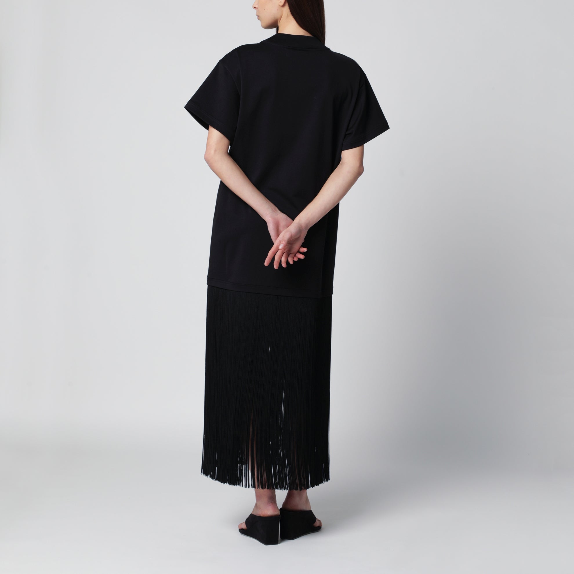 Robe à franges en jersey de coton noir