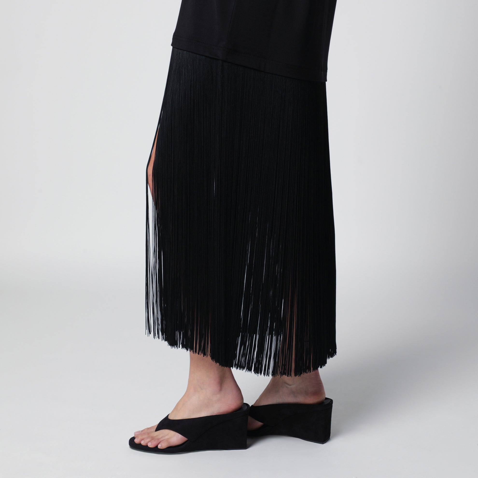 Robe à franges en jersey de coton noir