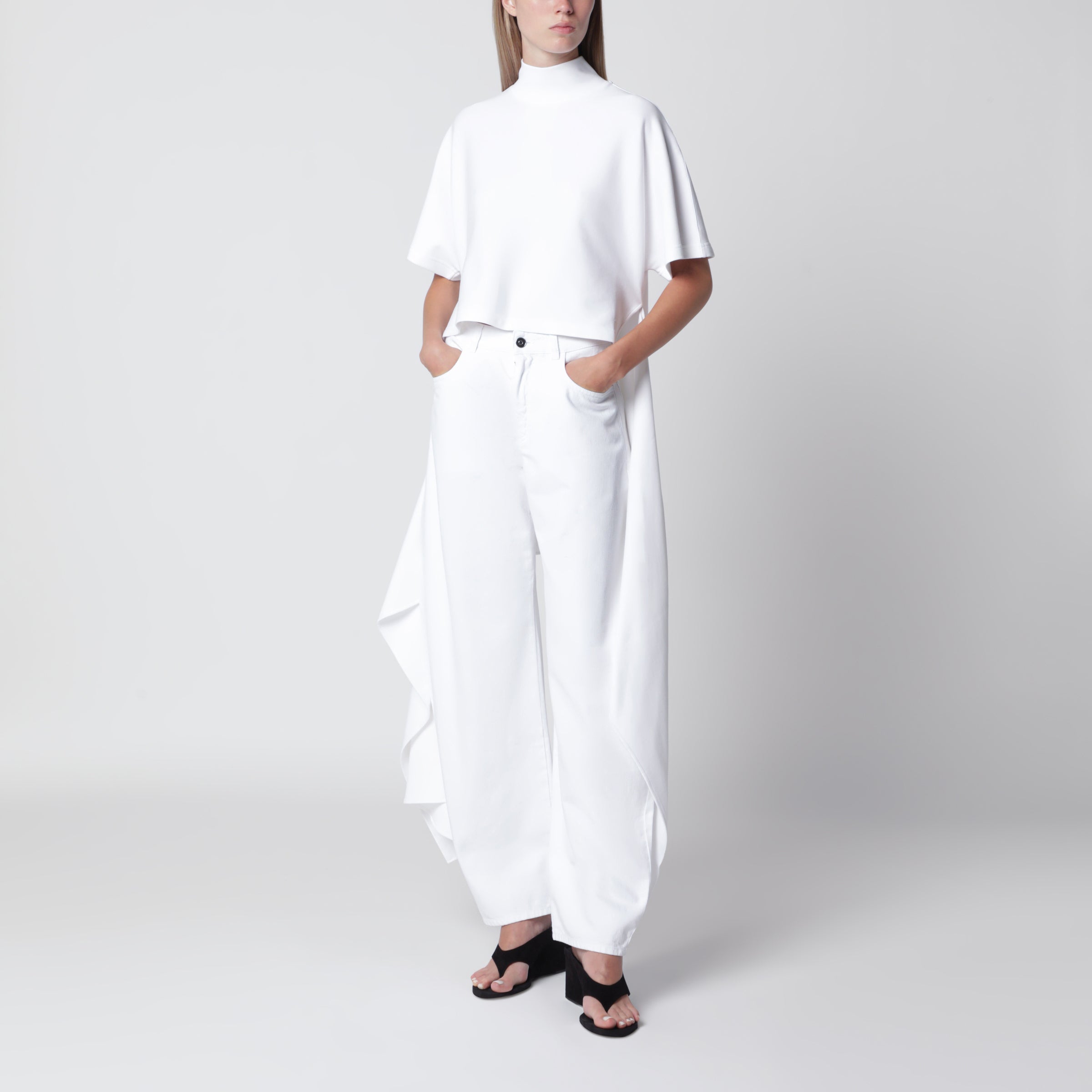 Alaïa Asymmetric cotton jersey T-shirt in white | TheDoubleF