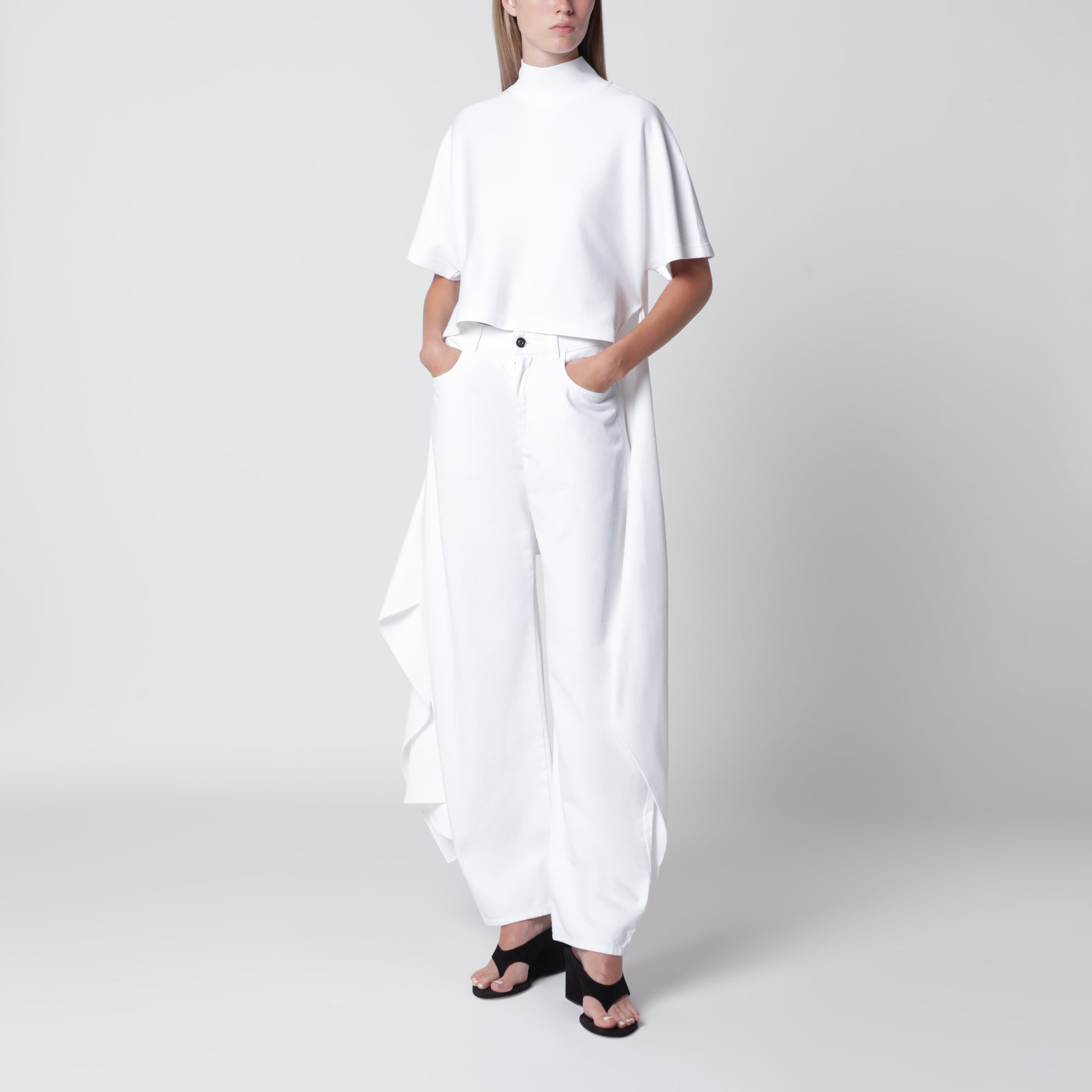 T-shirt asymétrique en jersey de coton blanc