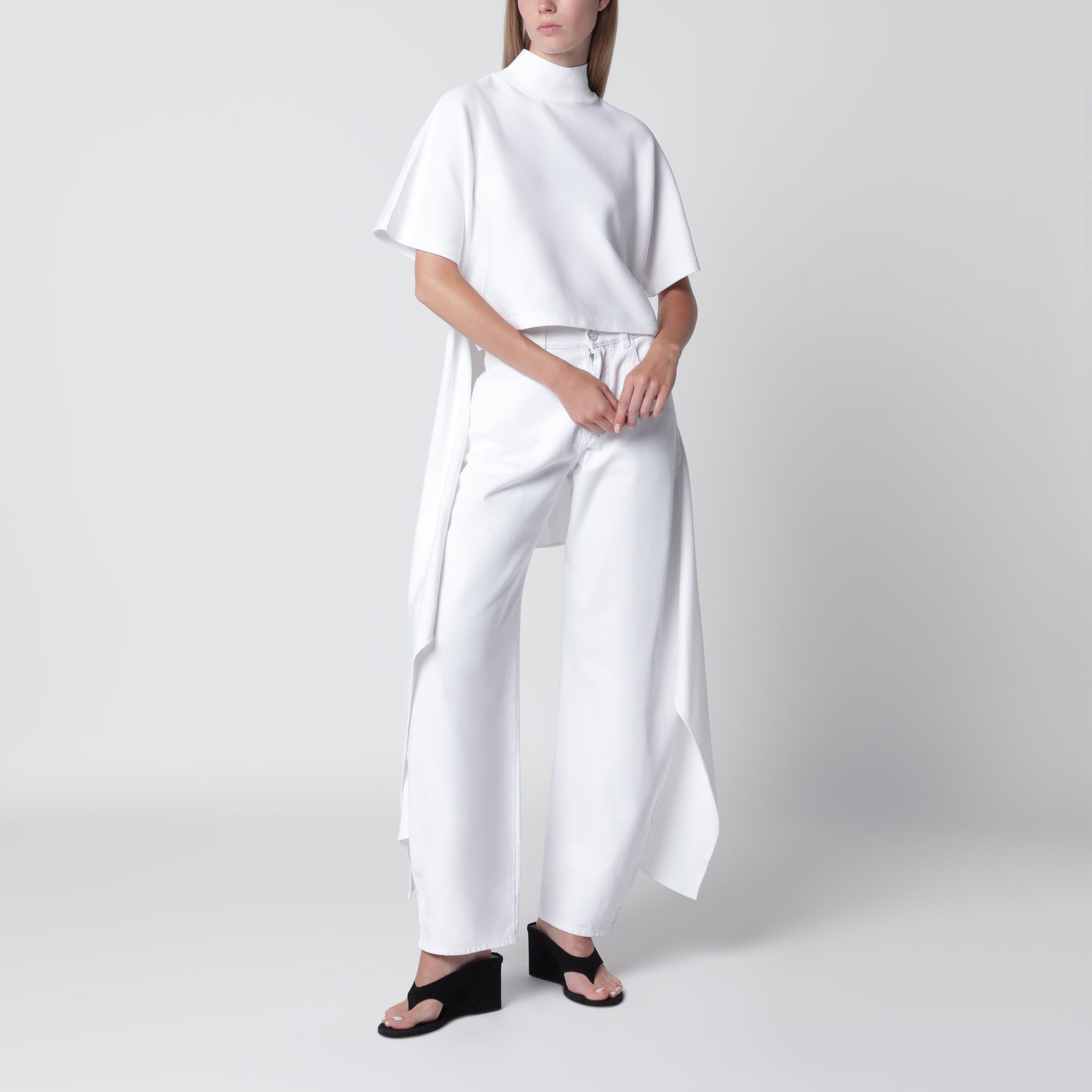 T-shirt asymétrique en jersey de coton blanc