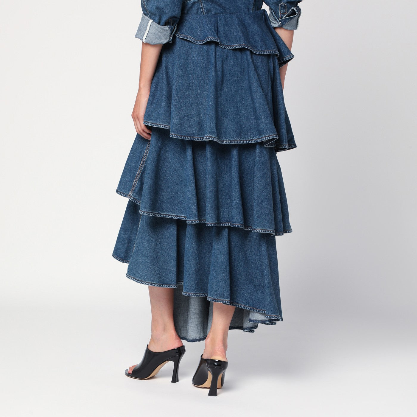 Asymmetrical spiral denim skirt