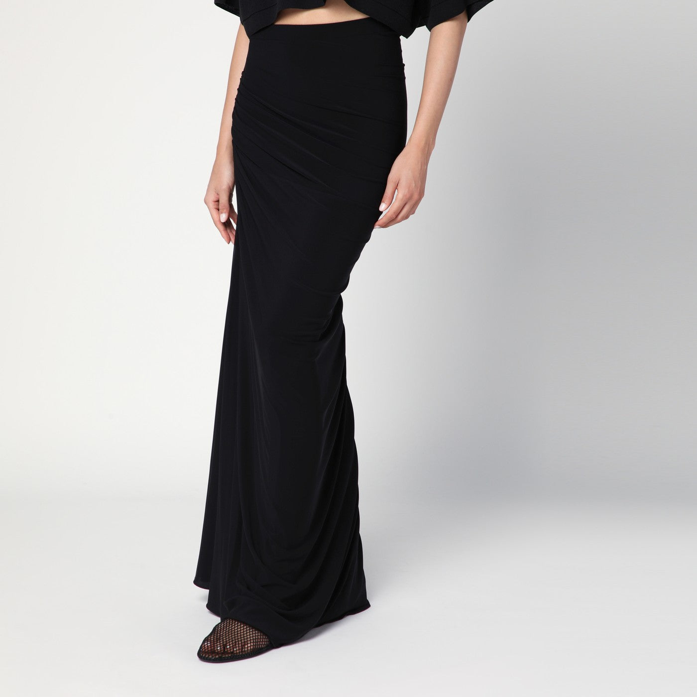 Gonna lunga drappeggiata nera in jersey
