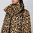 Layered ocelot-print twill coat, noir caramel