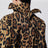 Layered ocelot-print twill coat, noir caramel
