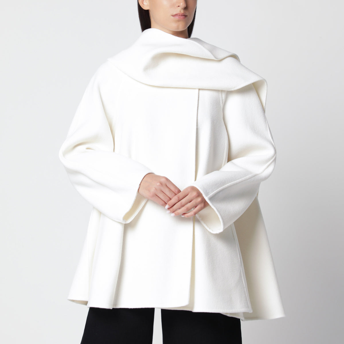 Cream wool coat with scarf