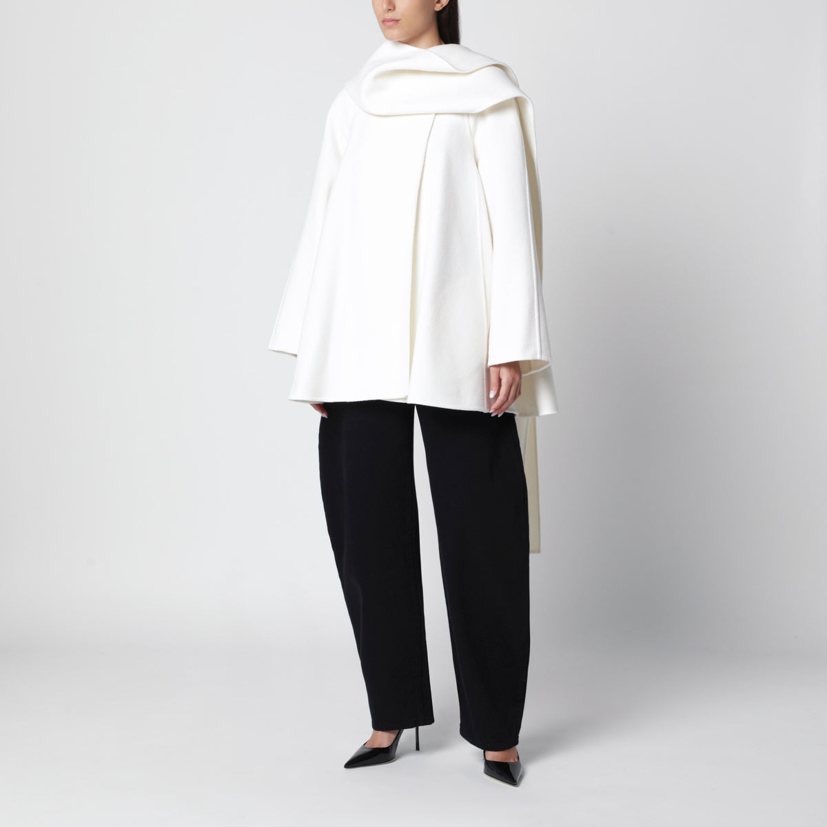 Cream wool coat with scarf