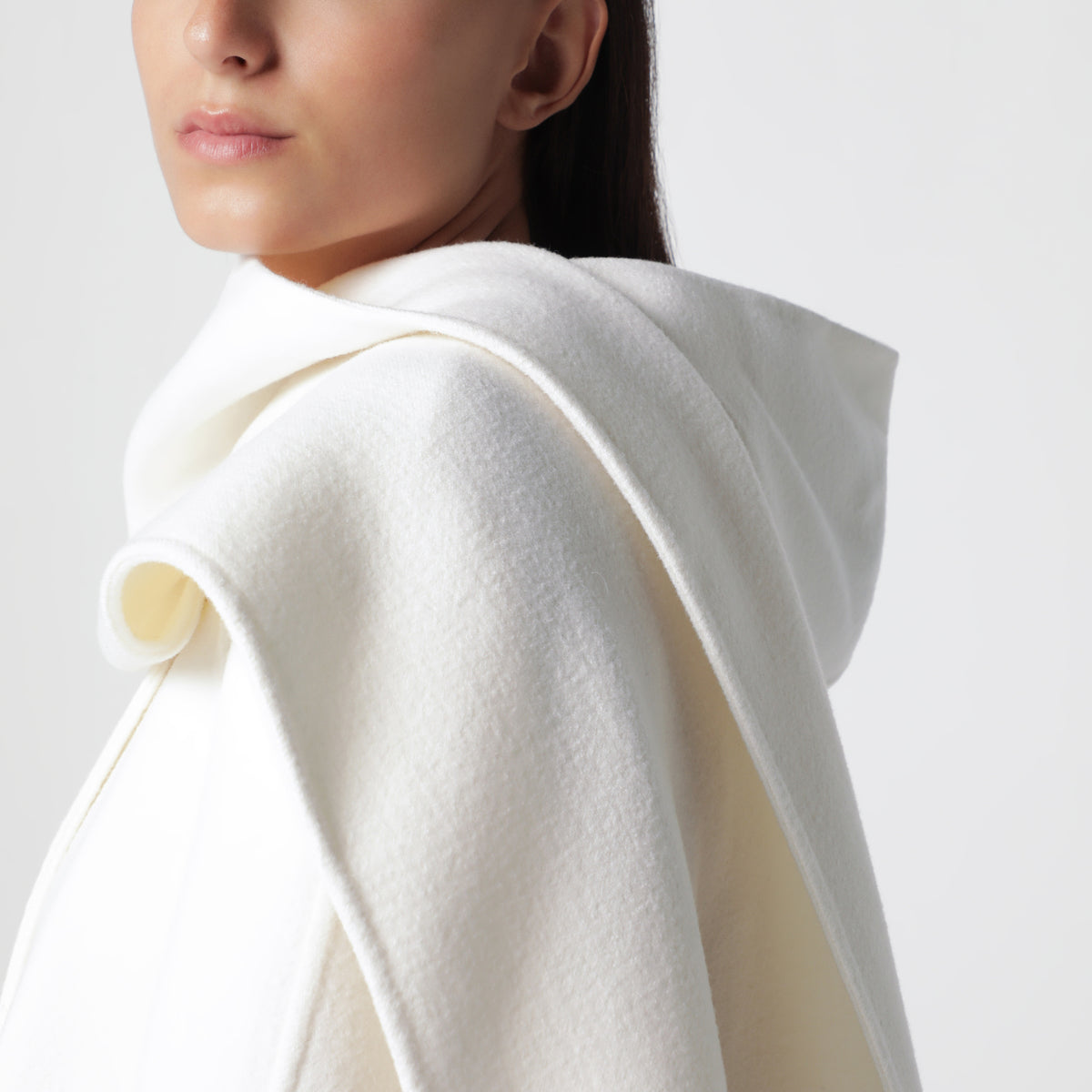 Cream wool coat with scarf