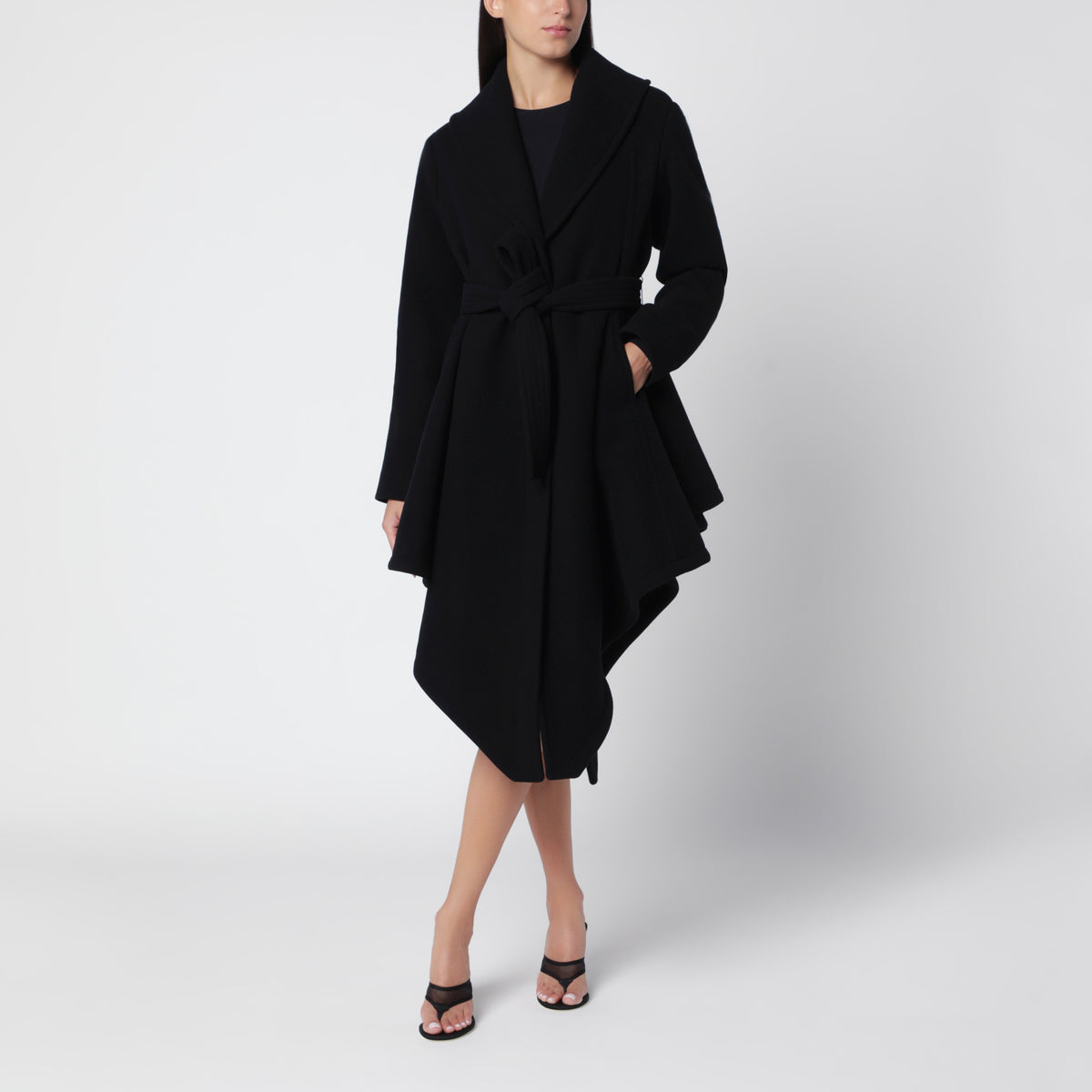 Black asymmetric wool coat