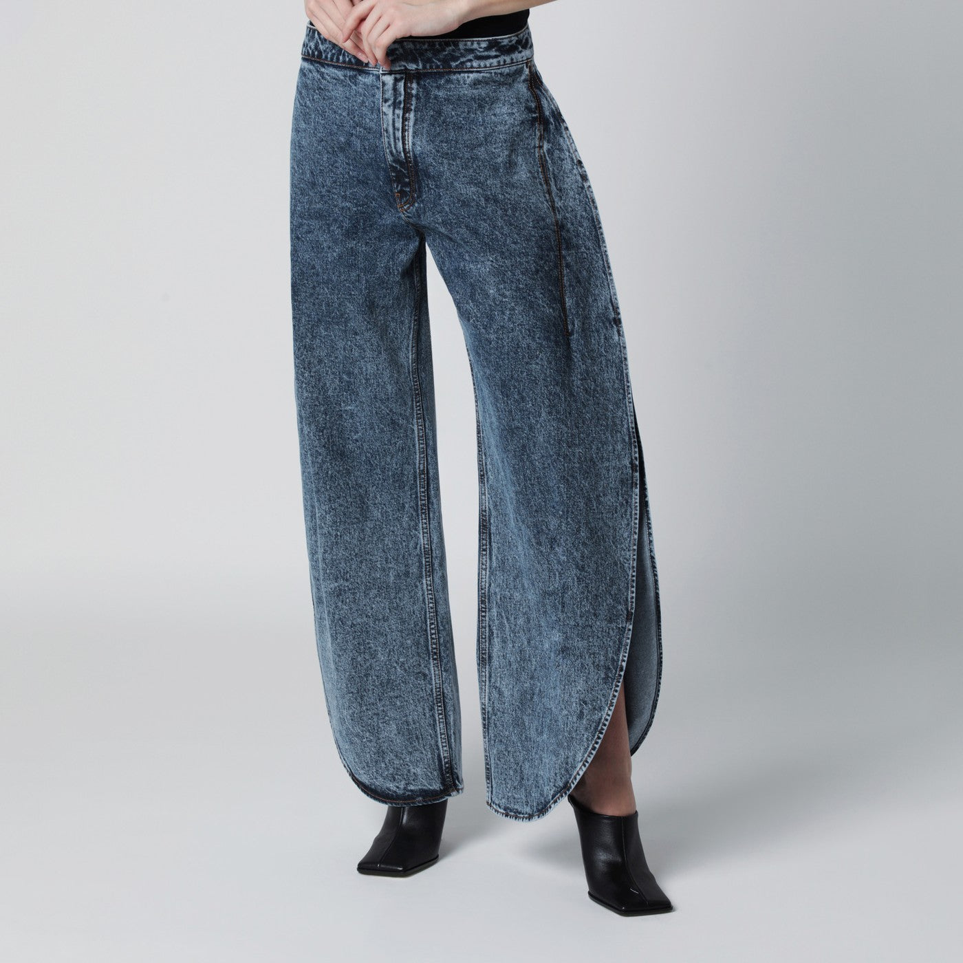 Petal-cut denim trousers