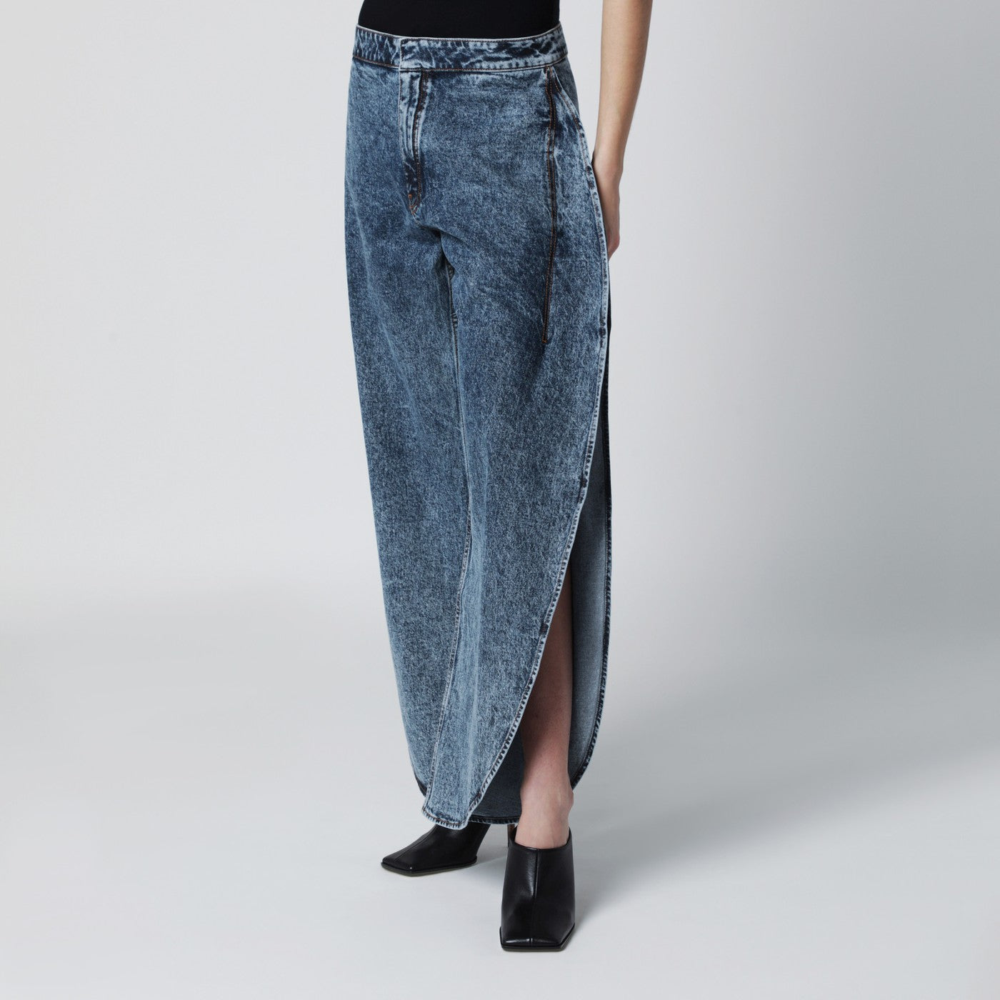 Petal-cut denim trousers