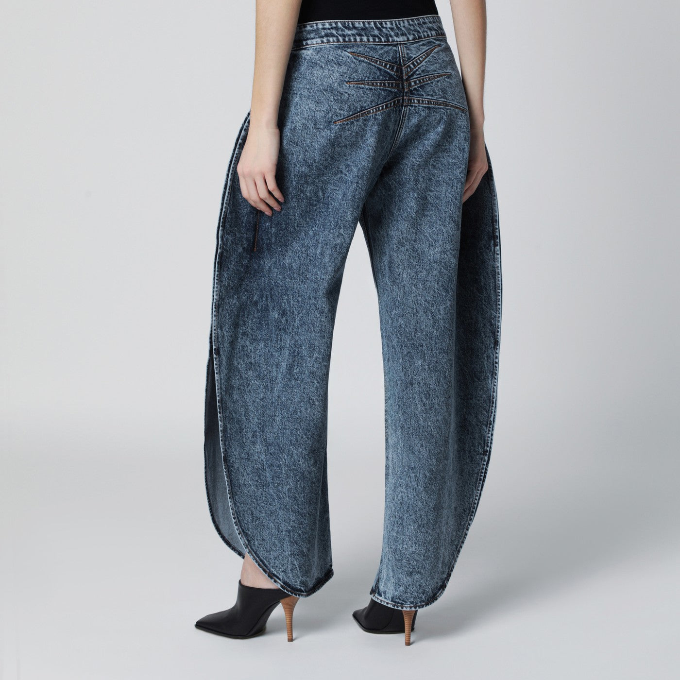 Petal-cut denim trousers