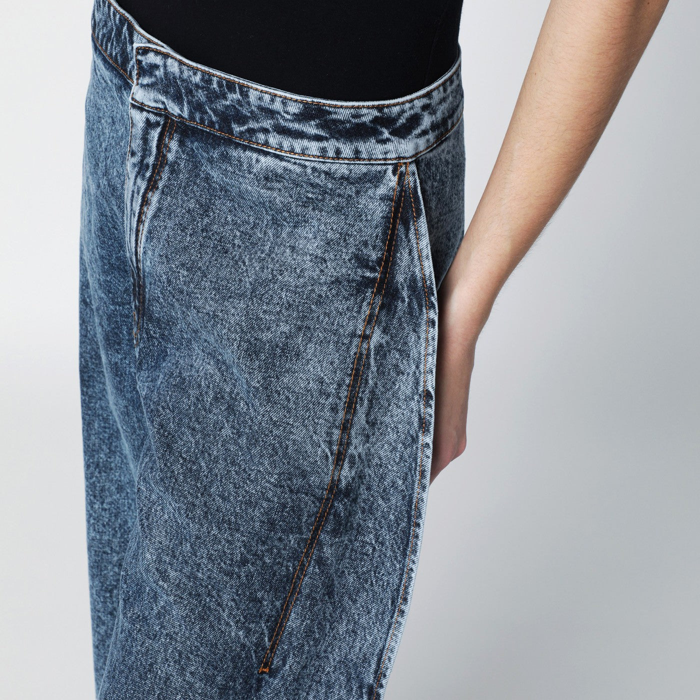Petal-cut denim trousers