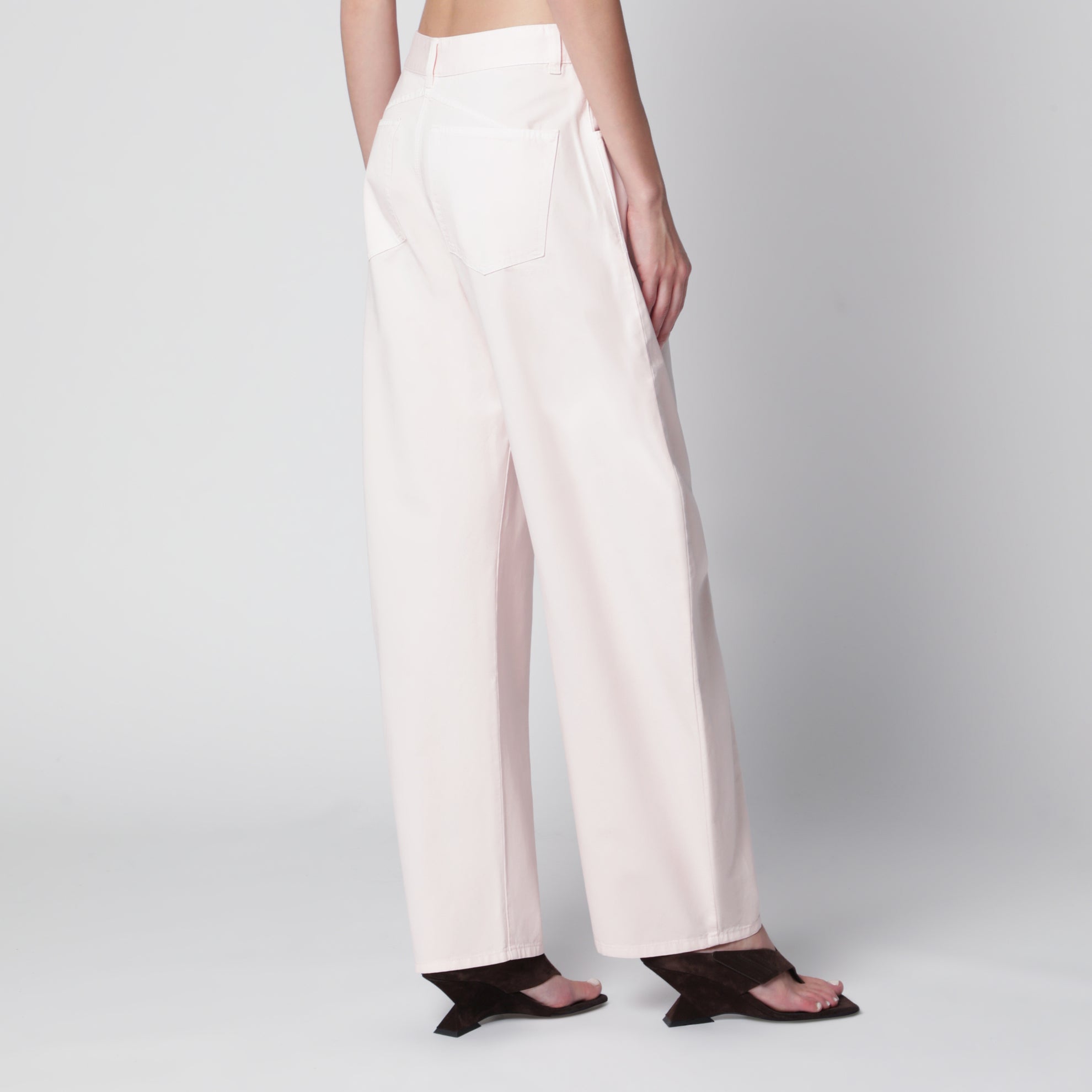 Rounded high-rise cotton denim jeans in pale rose