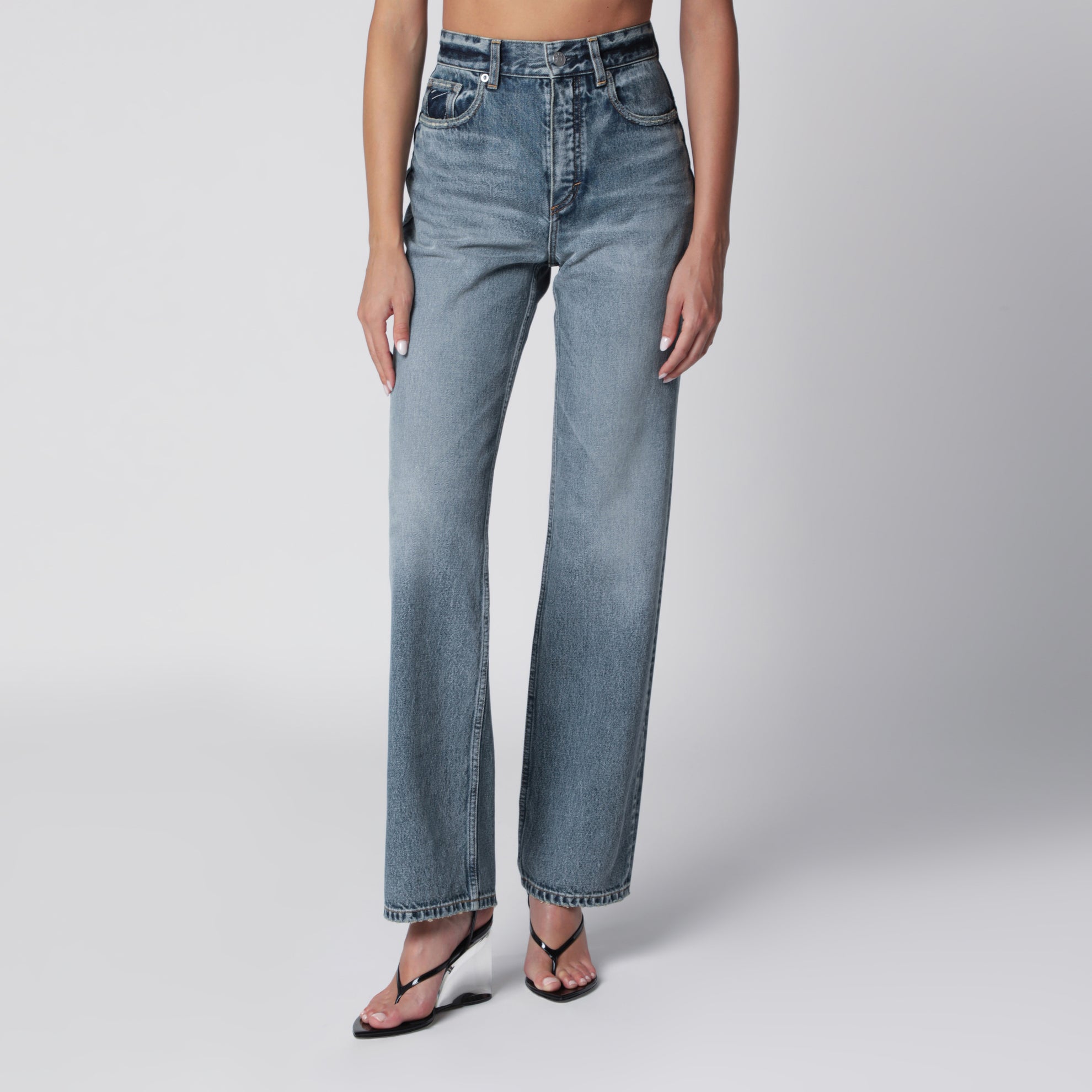 Jeans dritti maxi in denim dirty wash