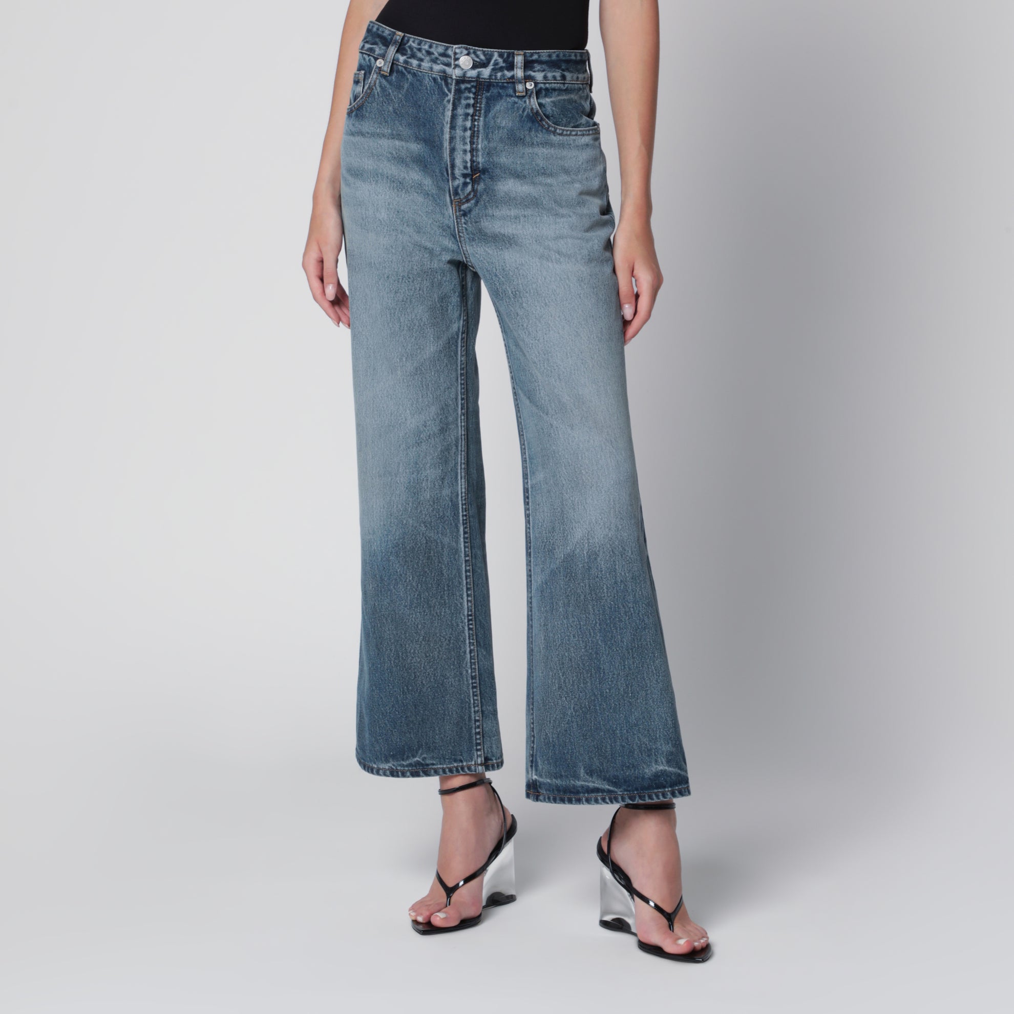 Jean évasé en denim délavé clair