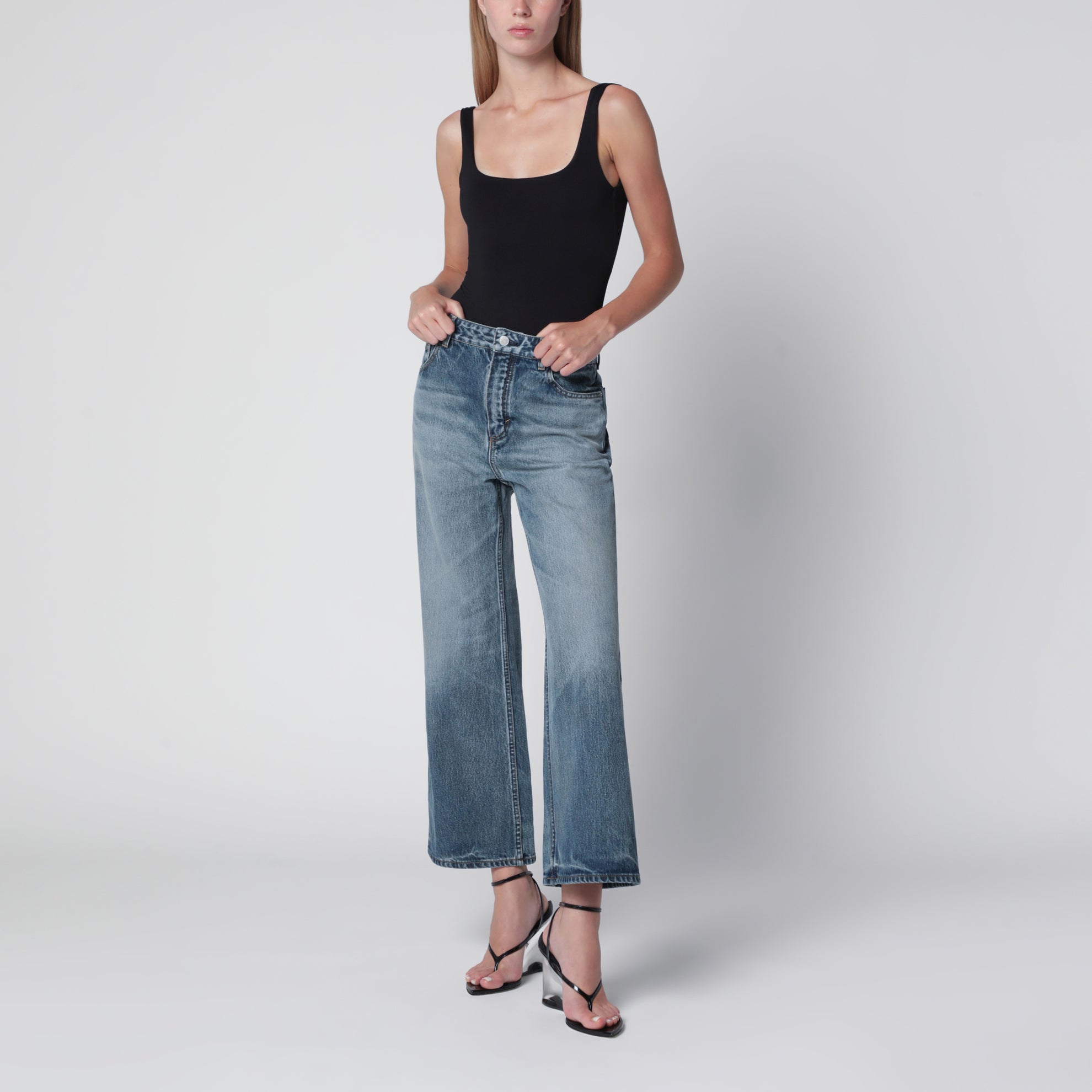 Jean évasé en denim délavé clair