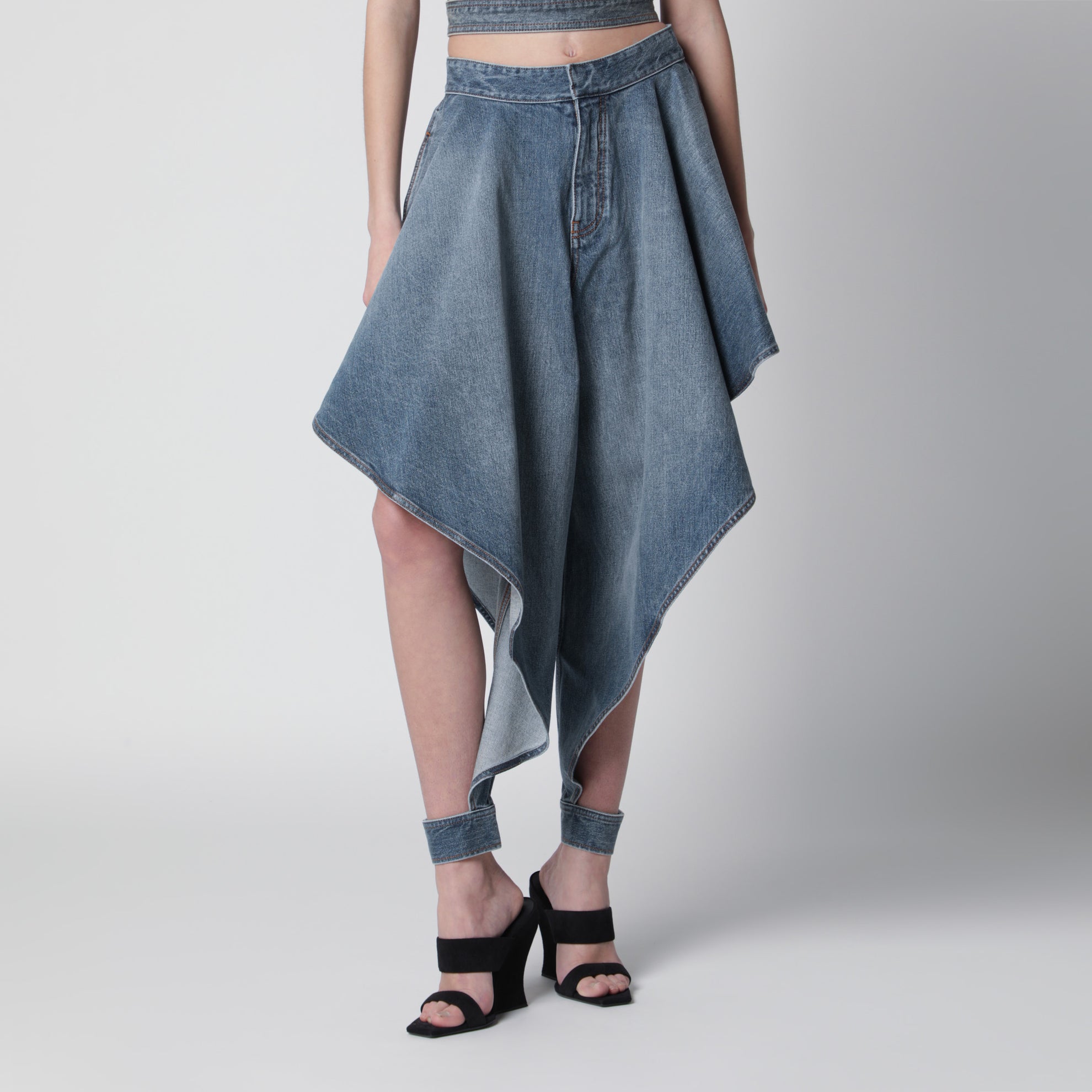 Jean à panneaux en denim délavé bleu