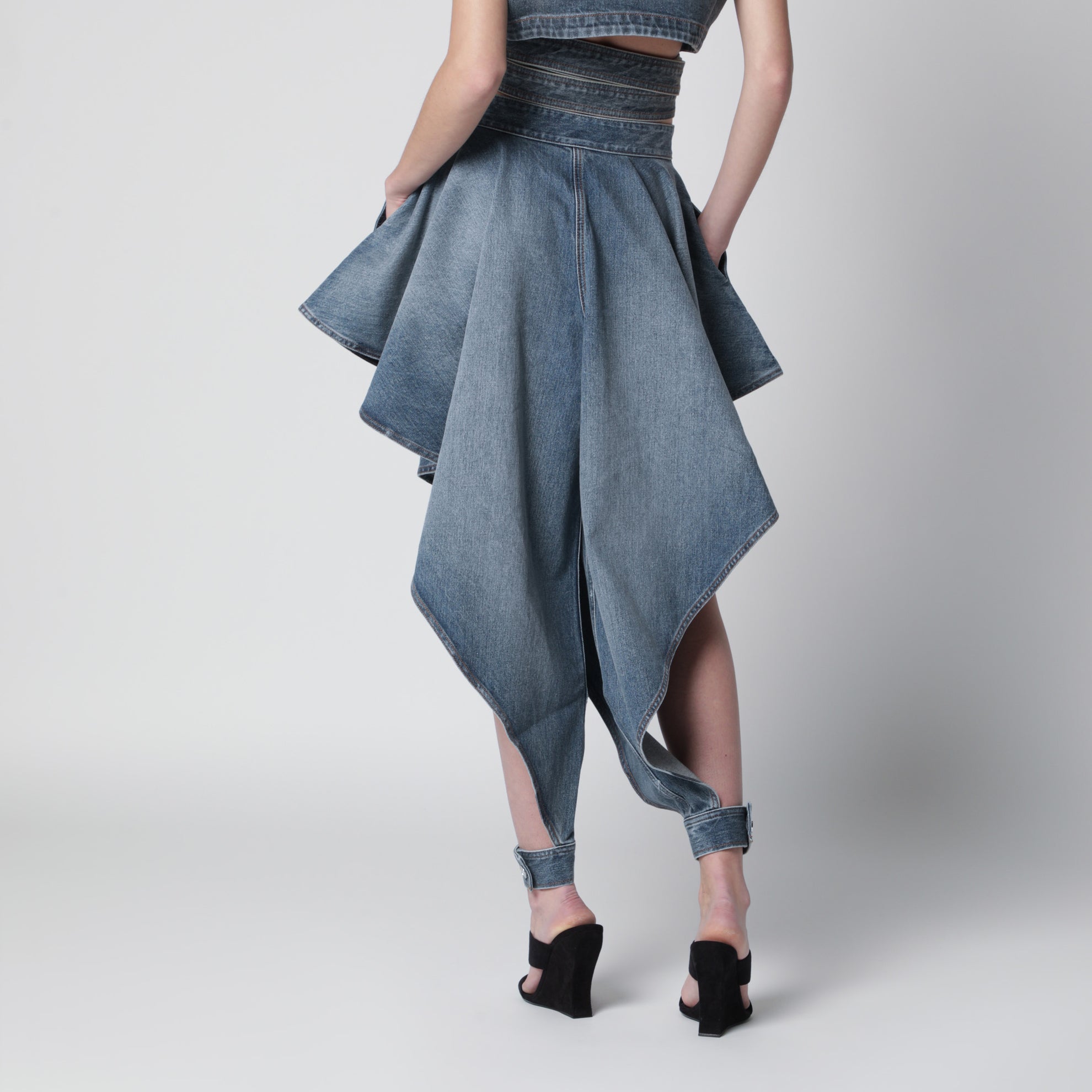 Jean à panneaux en denim délavé bleu