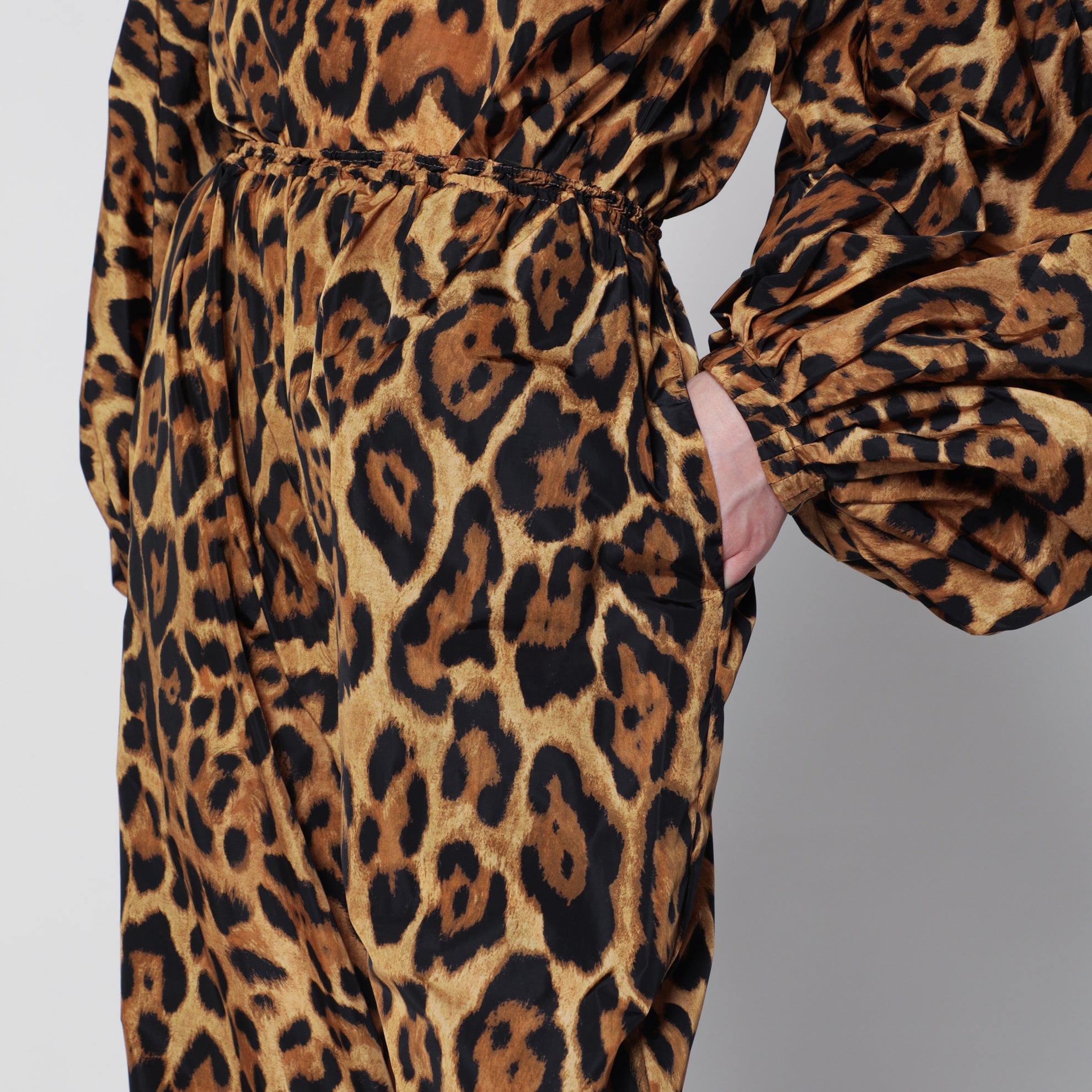 Leopard-print nylon trousers