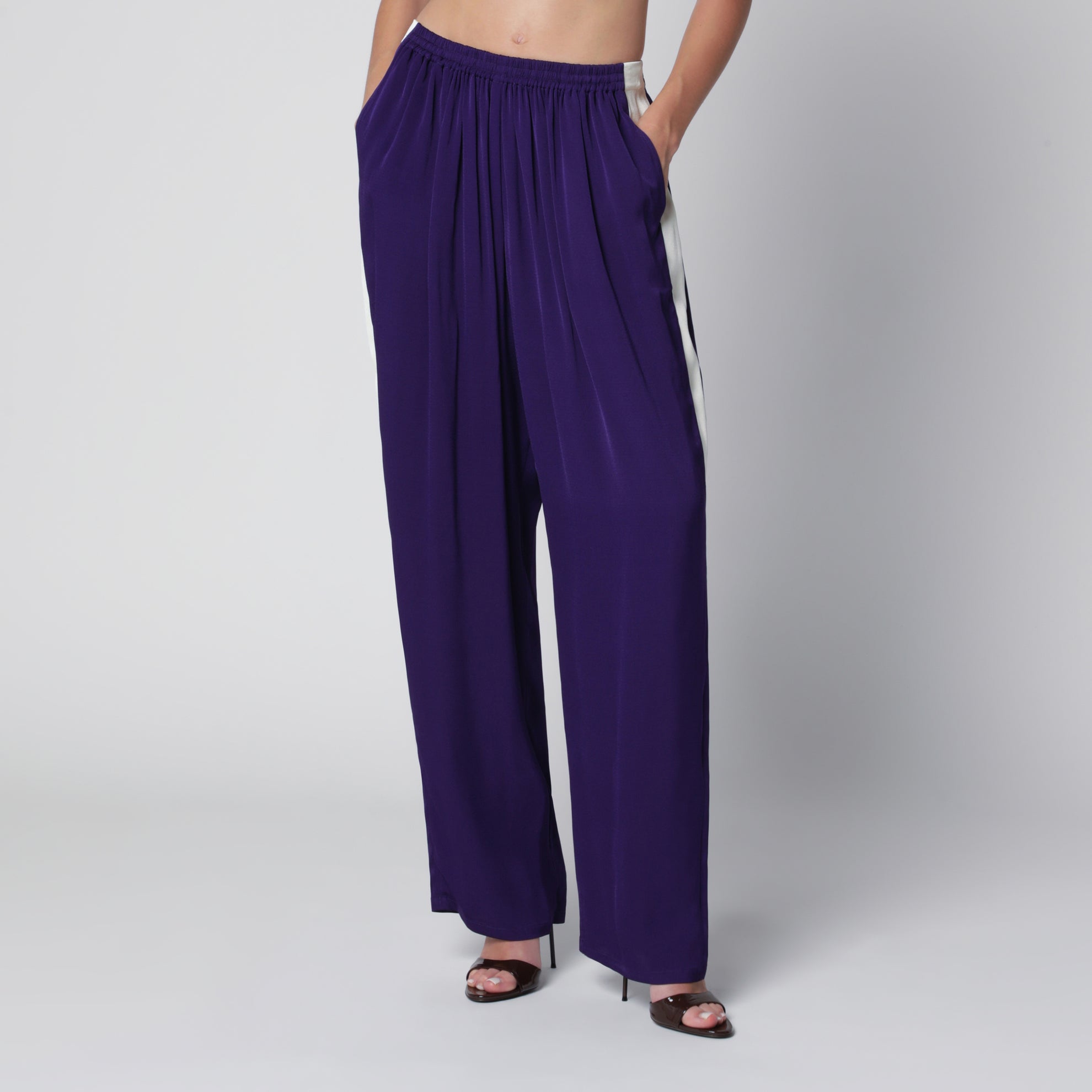 Pantalon droit en cady de viscose violet