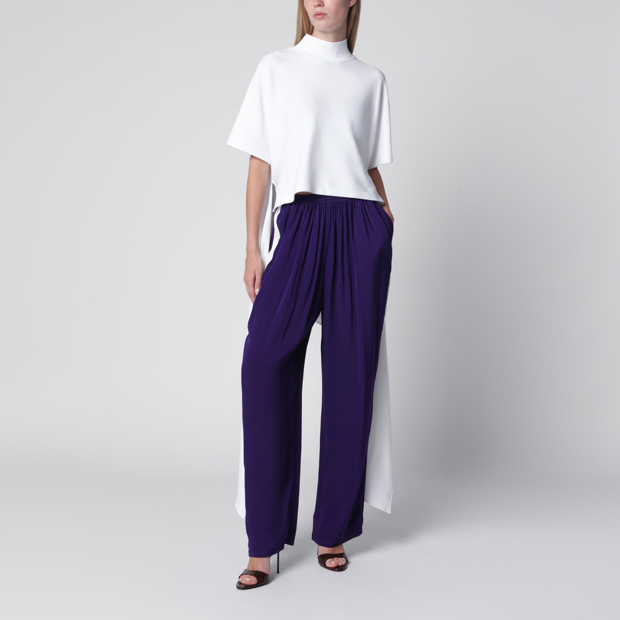 Pantalon droit en cady de viscose violet
