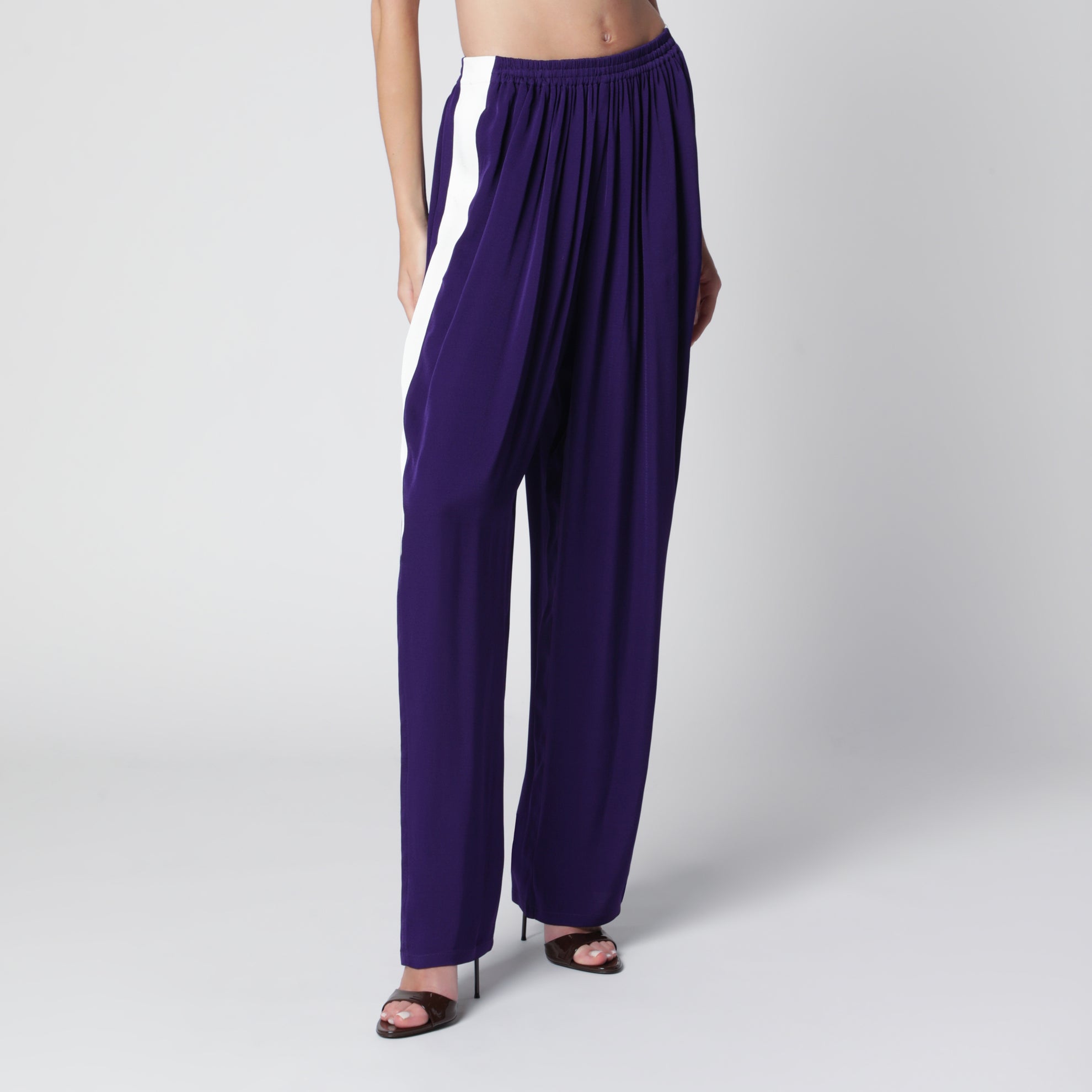 Pantalon droit en cady de viscose violet